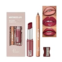 Vista 10 de Juego de 2 lápices labiales y delineador de labios, kit de delineador de labios y brillo de labios para mujeres, lápiz labial mate y lápiz labial