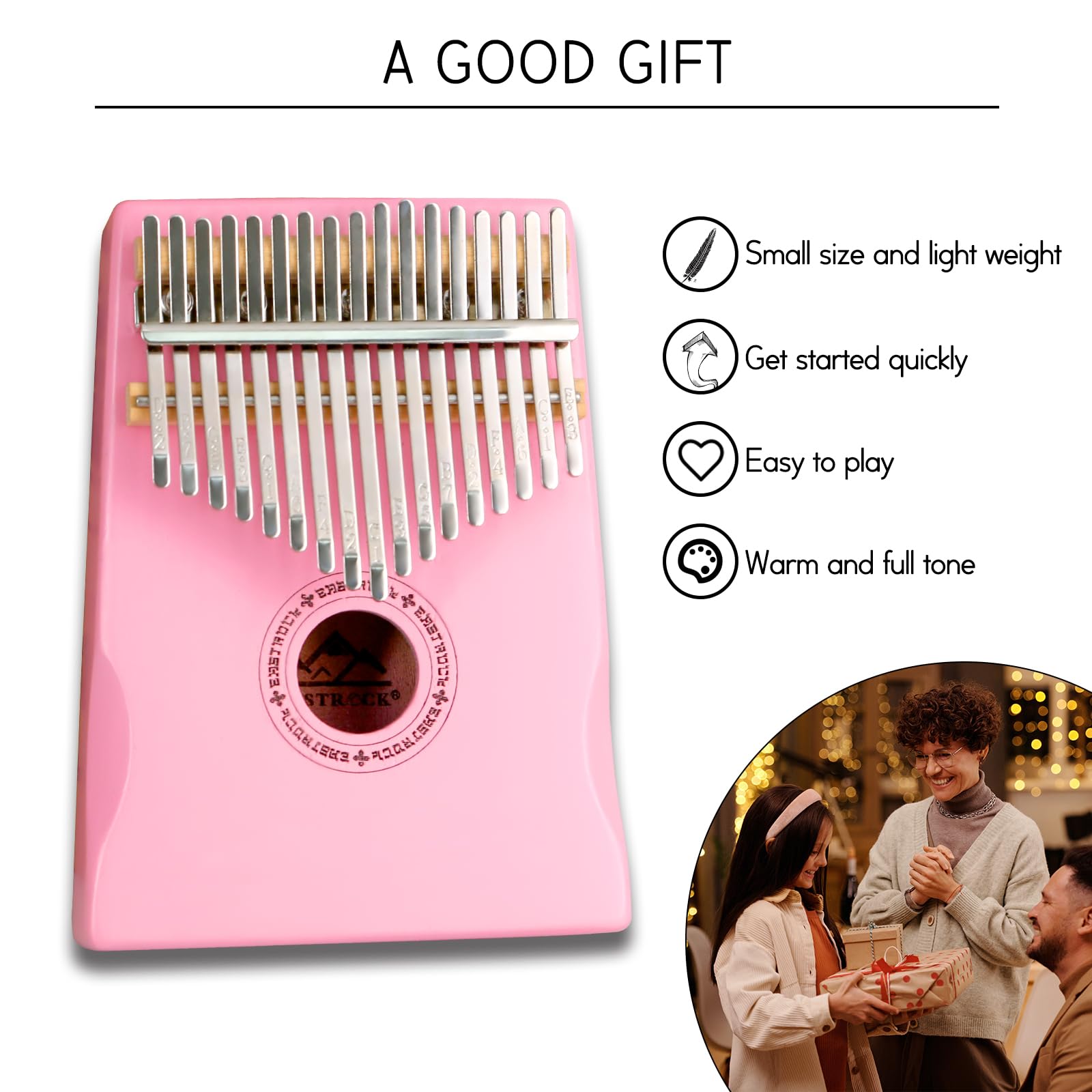 EASTROCK Kalimba 17-Keys Daumenklavier mit Lehrbuch Stimmhammer für Anfänger Kinder Erwachsene Rosa Mahagoni