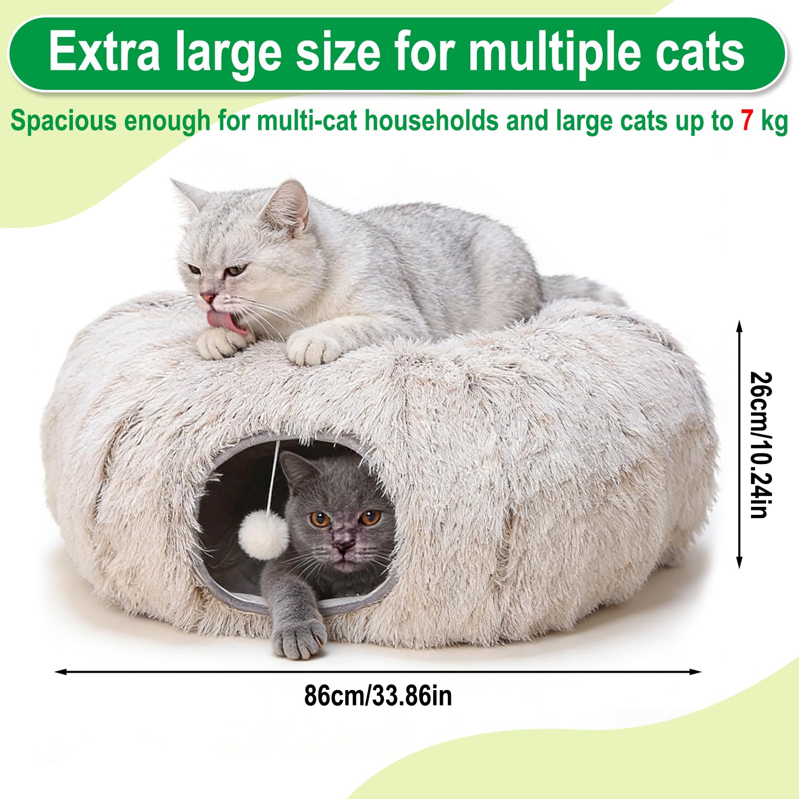 Grand tunnel pour chat - Jouet en peluche pour chat - Tunnel pour chat d'intérieur - Tunnel multifonction pour chat - Lit doux avec deux entrées - Grotte pour chat (café)