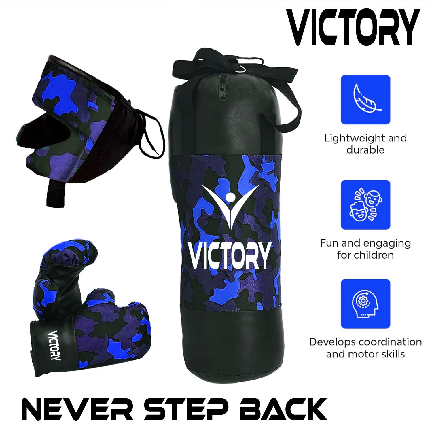 VICTORY Boxing Kit for Kids| Pack of 4 (Boxing Gloves, Head Guard & Filled Punching Bag) | Boxing Training Punching Bag for Boys & Girls | 1