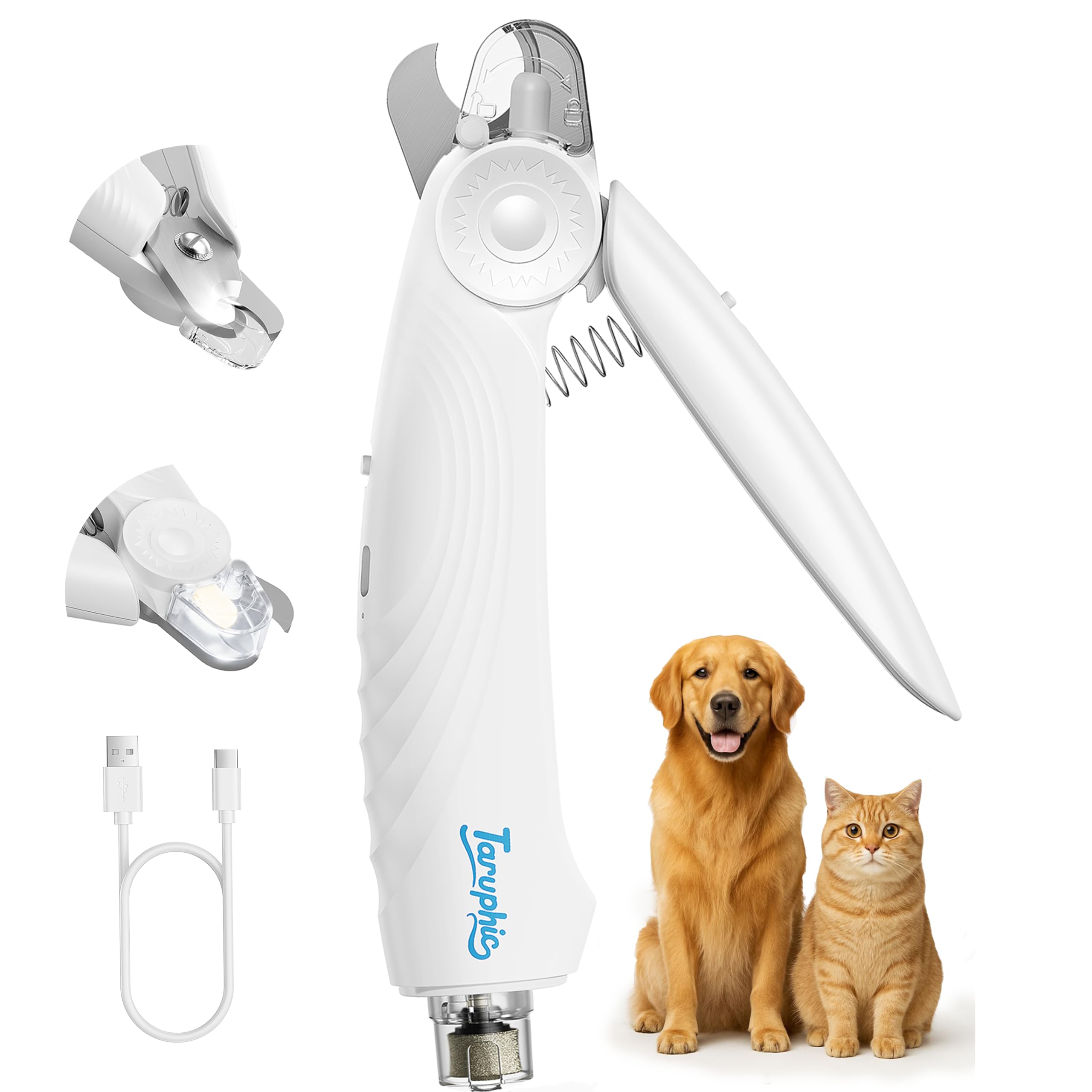 2-in-1 Dog Nail Clippers & Dog Nail Trimmers for Small Medium Large Dogs Cats Pets with Spash Guard, Nail Clipper for Dogs Quiet, USB Rechargeable, Dog Nail Clippers with 2 LED Large Light