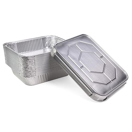 Vista 15 de IDL Packaging Sartenes de aluminio de tamaño medio con tapas, tamaño mediano, 13 x 11 x 2 pulgadas (paquete de 10) - Sartén desechable de aluminio