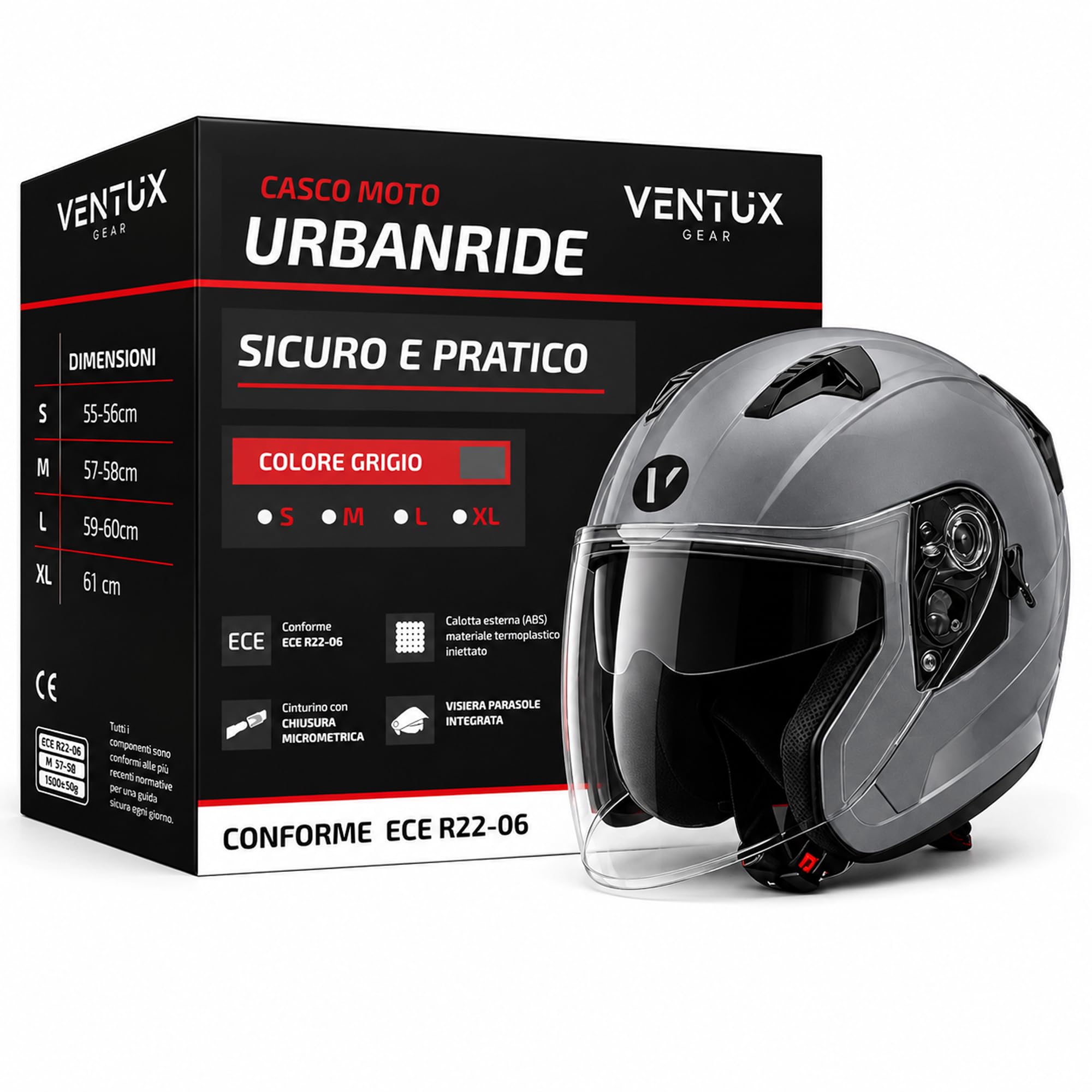Casco Jet Moto Omologato ECE 22.06 con Visiera Trasparente – Casco Scooter con Presa d’Aria Superiore, Interno Confortevole e Chiusura Sicura – Ideale per Moto e Scooter