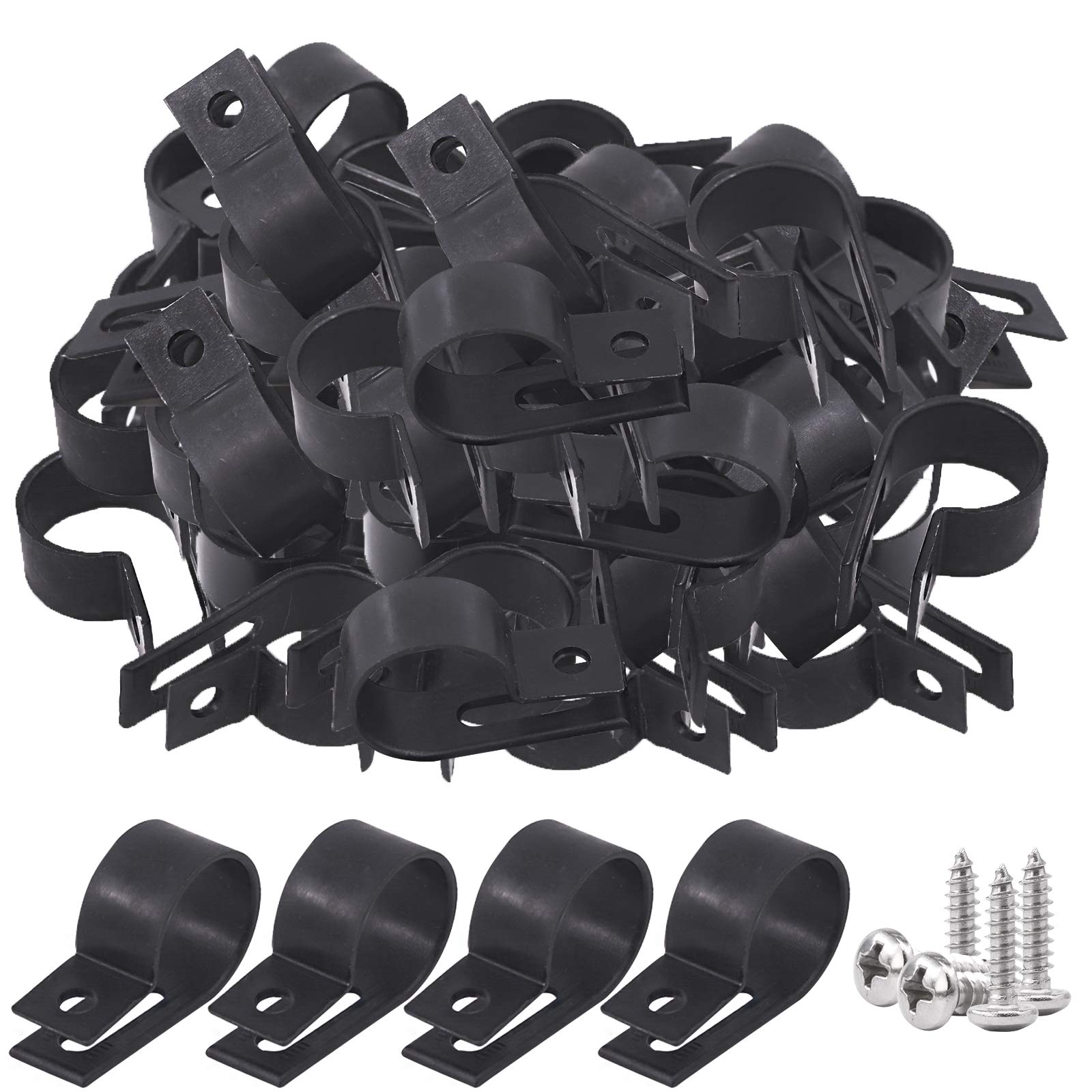 Glarks 120Pcs 5/16 Inch Black Nylon Screw Mounting R-Type Cable Clip Wire Clamp Kit with 120Pcs Screws for Wire, Conduit and Cable Conduit — Amazon image 8