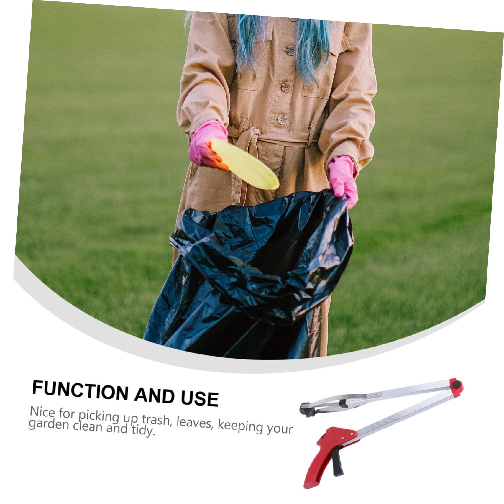 Toddmomy 2 Pièces Pince Ramasse Déchets Multifonctionnelle Aluminium Pliable avec Poignée Rouge Outil Pratique pour Collecte Débris de Jardin