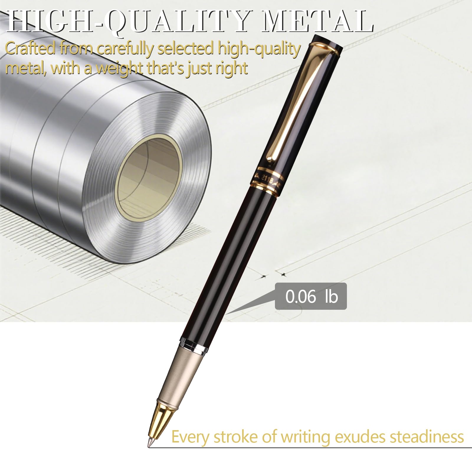 Luxuriöse Gel-Kugelschreiber, personalisierbar, schwarze Tinte, Set mit 2 austauschbaren Metallminen, ultraglattes Schreiberlebnis, perfekt für Geschenke, Geschäft, Büro