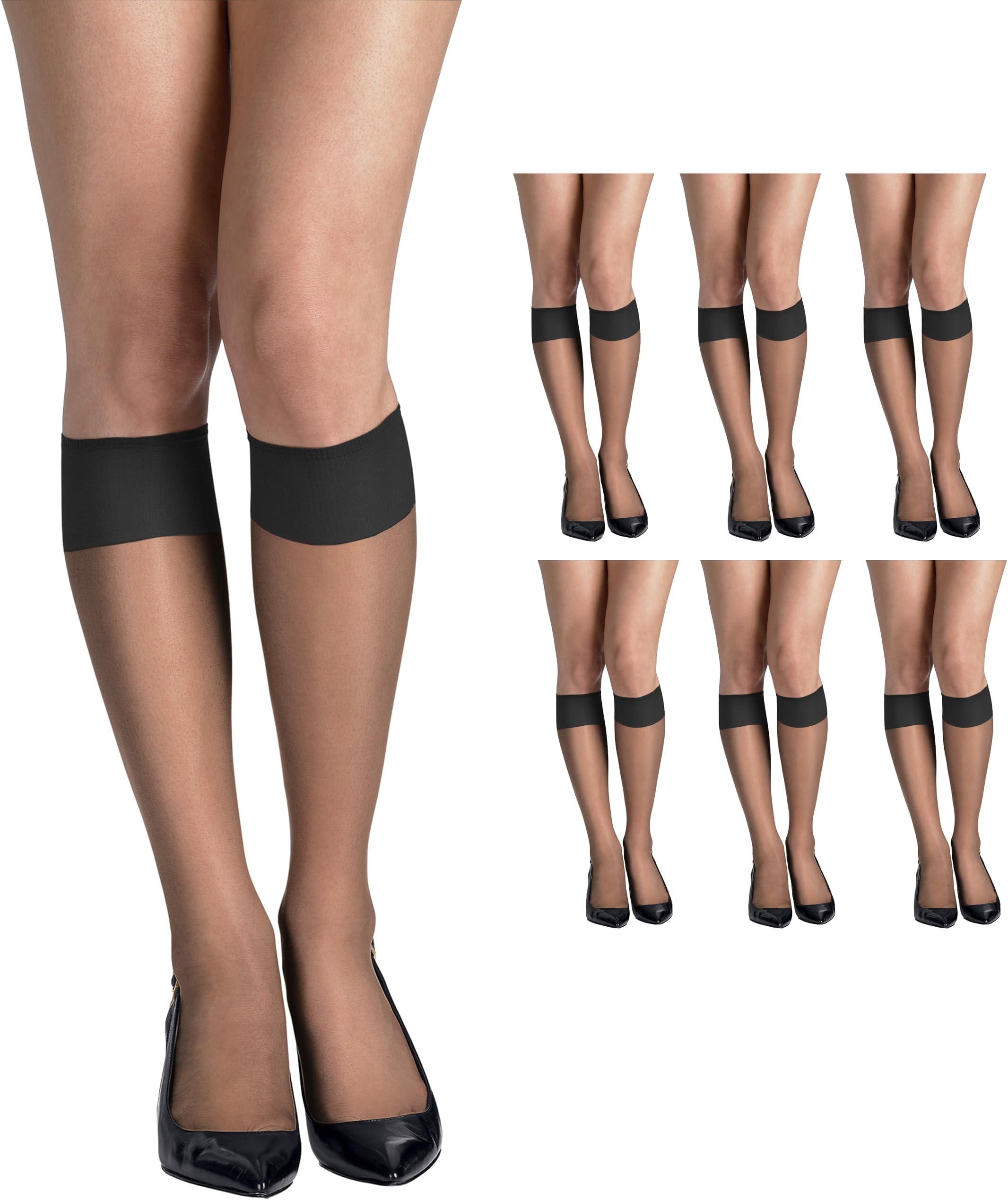 Silk Reflections Women's Silky Sheer Reinforced Toe Knee-High Stockings