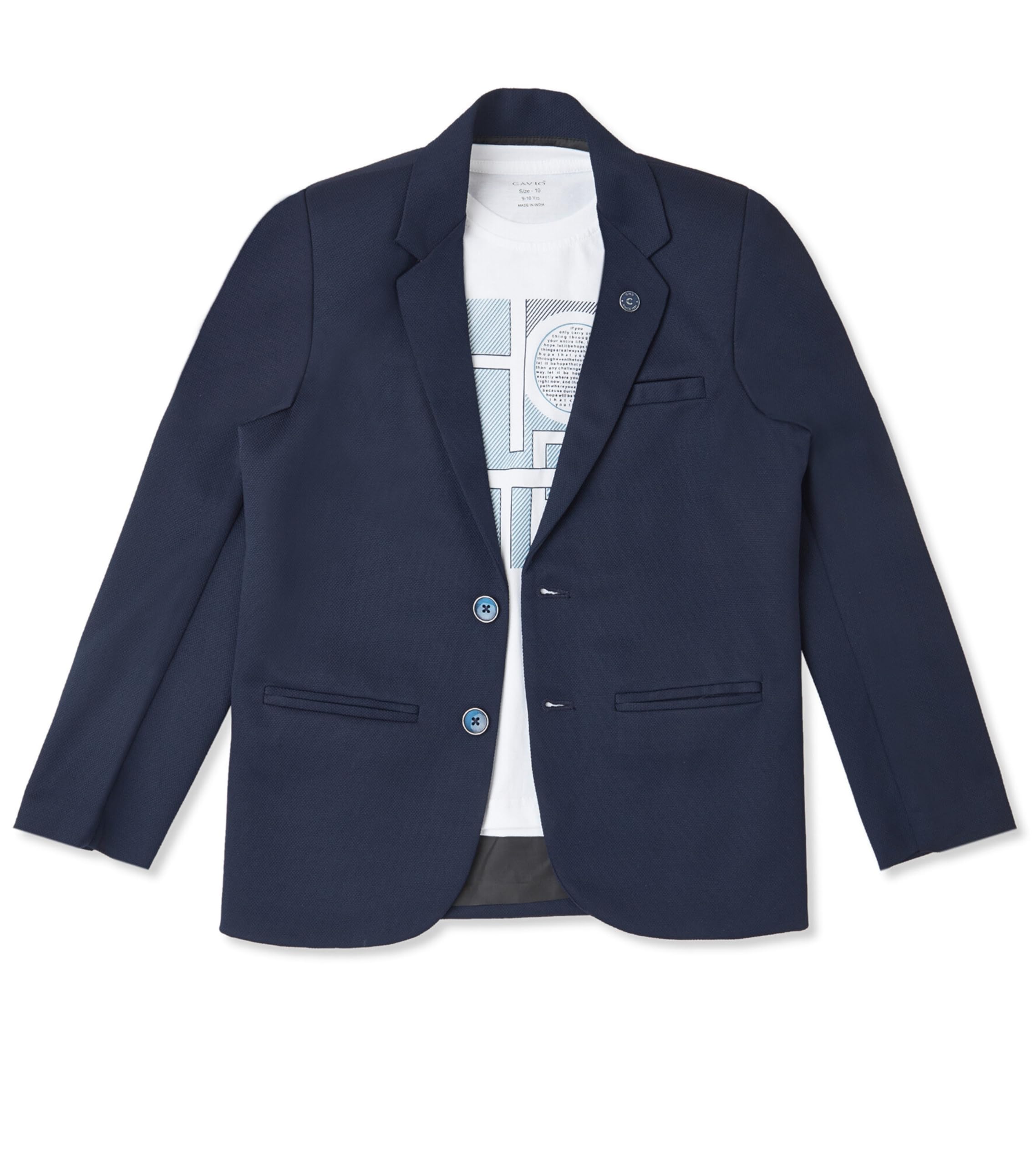 CAVIO Boys Navy Regular Fit Printed Cotton Blazer and T-Shirt 2