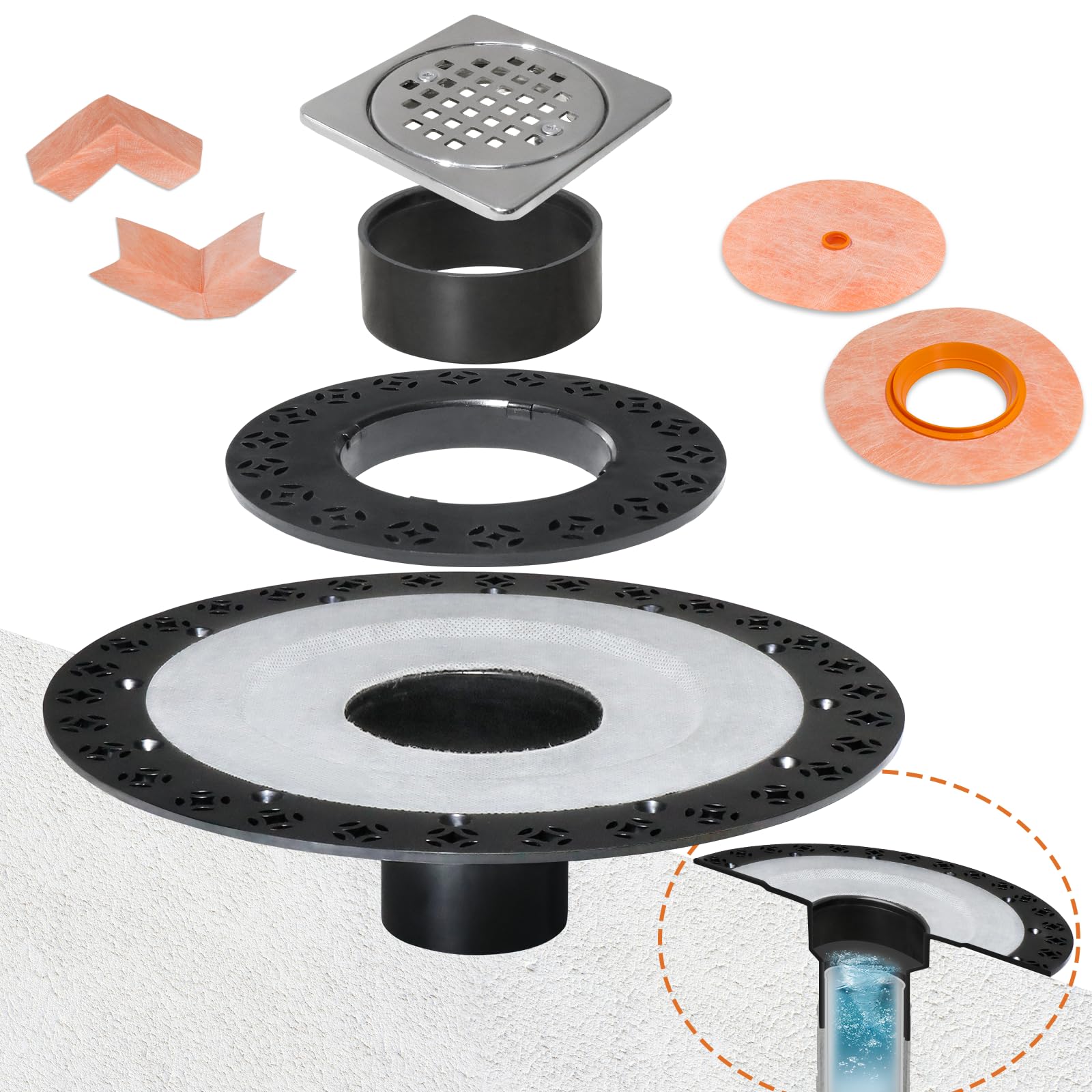 Shower Drain Kit 2 Inch Integrated Shower Flange Kit Compatible with ...
