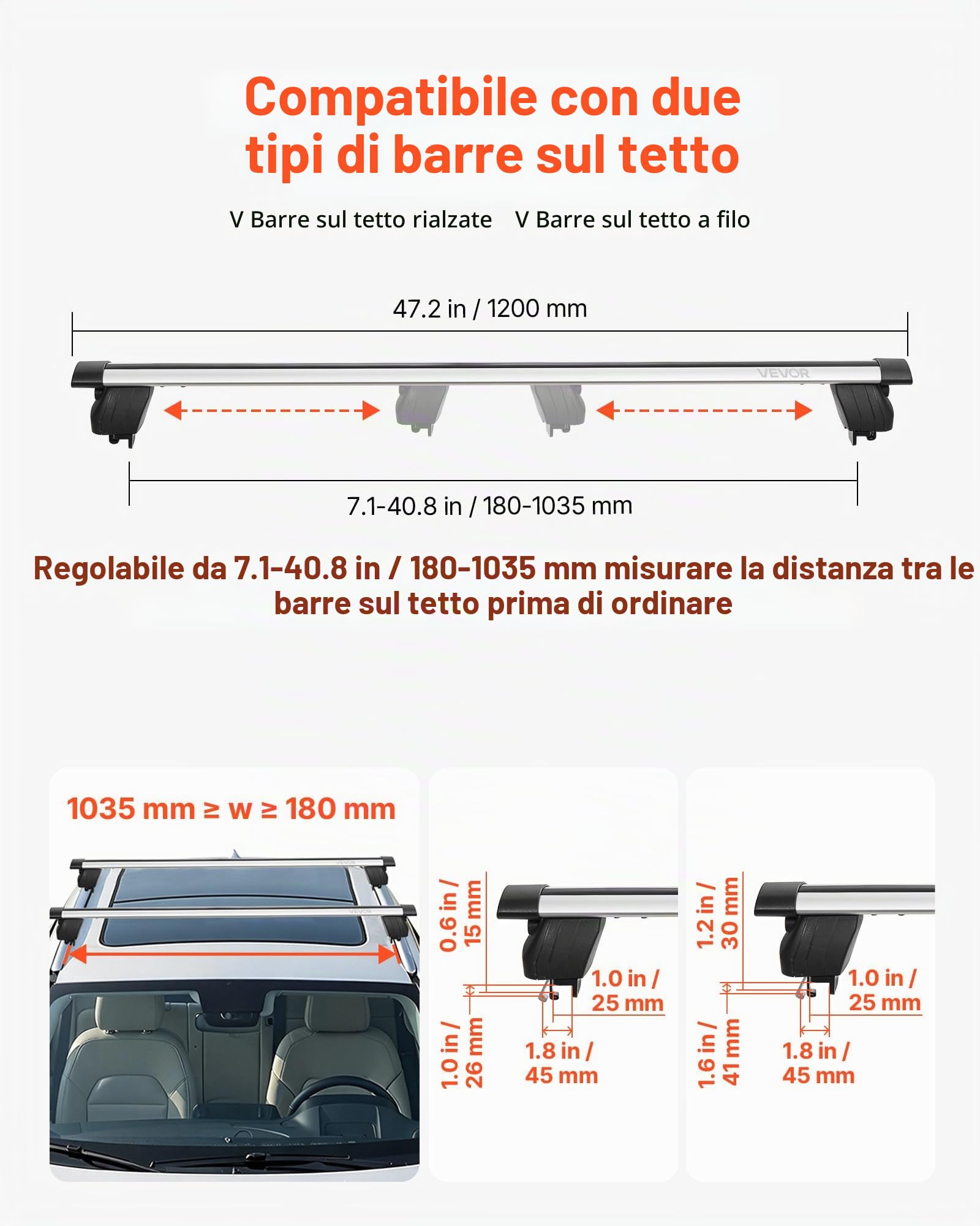 VEVOR Barre Trasversali da Tetto per Auto SUV, Portapacchi da Tetto Auto Carico max 90 kg Lunghezza 1200 mm, Barre 2 pezzi per Porta Bagagli Universali in Alluminio Bici Viaggio Campeggio Pesca