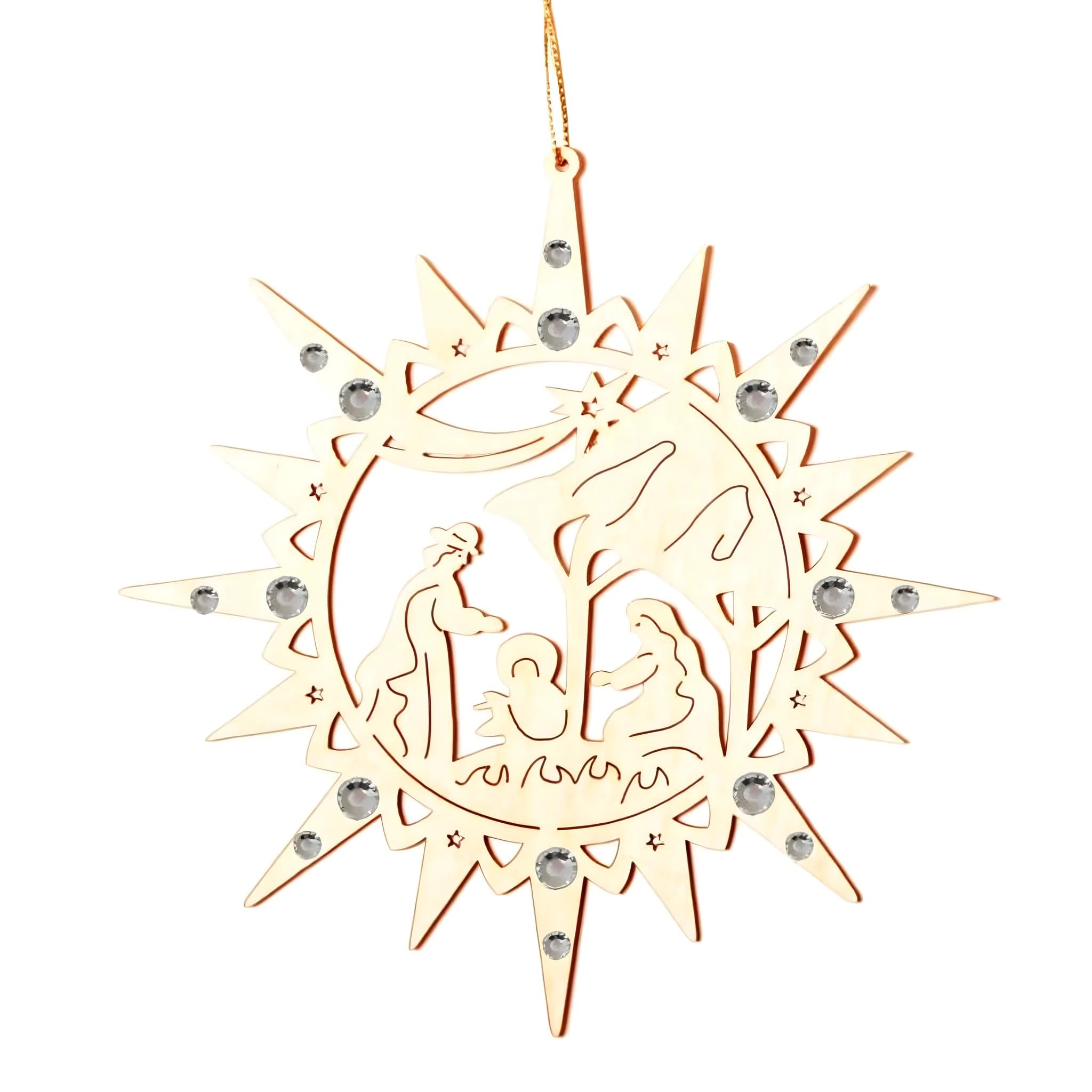 Dolfi | Star with Holy Family with Swarovski Crystals | Hand-Painted Wood in Val Gardena | Religious Article