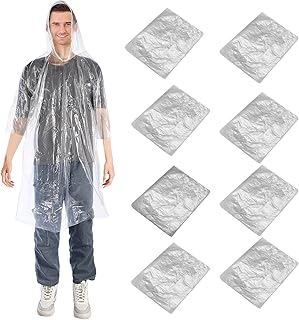 Disposable Rain Ponchos 8 Pack Emergency Poncho Family Pack Clear Rain Jacket with Hood Thickened Lightweight Rain Ponchos for Kids Adults Men Women One Size Fits All