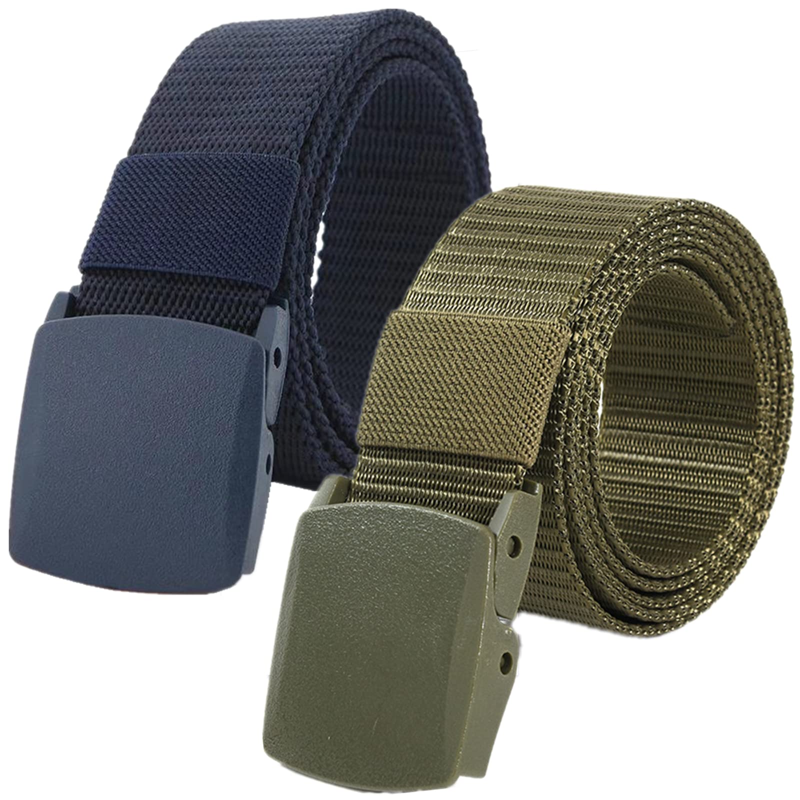 Cinturones de trabajo para hombre, Cinturones for hombres y mujeres, cinturón táctico de nailon ligero, tamaño de hasta 67 pulgadas con hebilla de plástico militar, 2 piezas(Blue/Green,130CM/51")