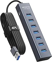 Efficientdatatransmission 7-Port USB 3.0 Aluminum Hub 4Ft Long Cable 5Gbps for PC Desktop - Multiport Expander Adapter Splitter