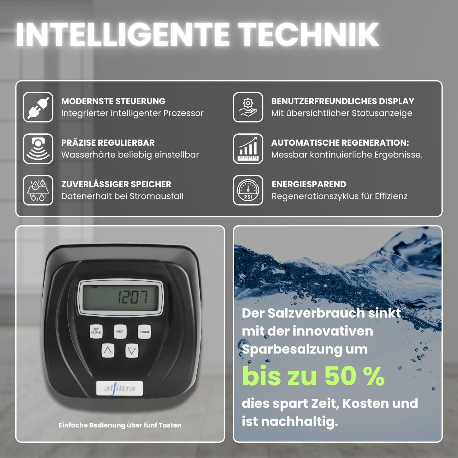 Entkalkungsanlage mit Anschlussset 1" und Testset | Wasserenthärtungsanlage für Haushalte bis zu 8 Personen | Antikalkanlage Entkalker für weiches Wasser