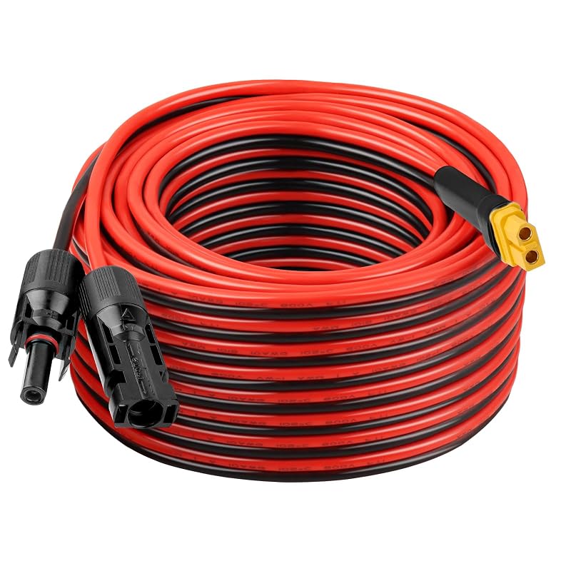 Cabo de Extensão Solar XT60 10 AWG, 15,2 m, Preto e Vermelho, Kimbluth