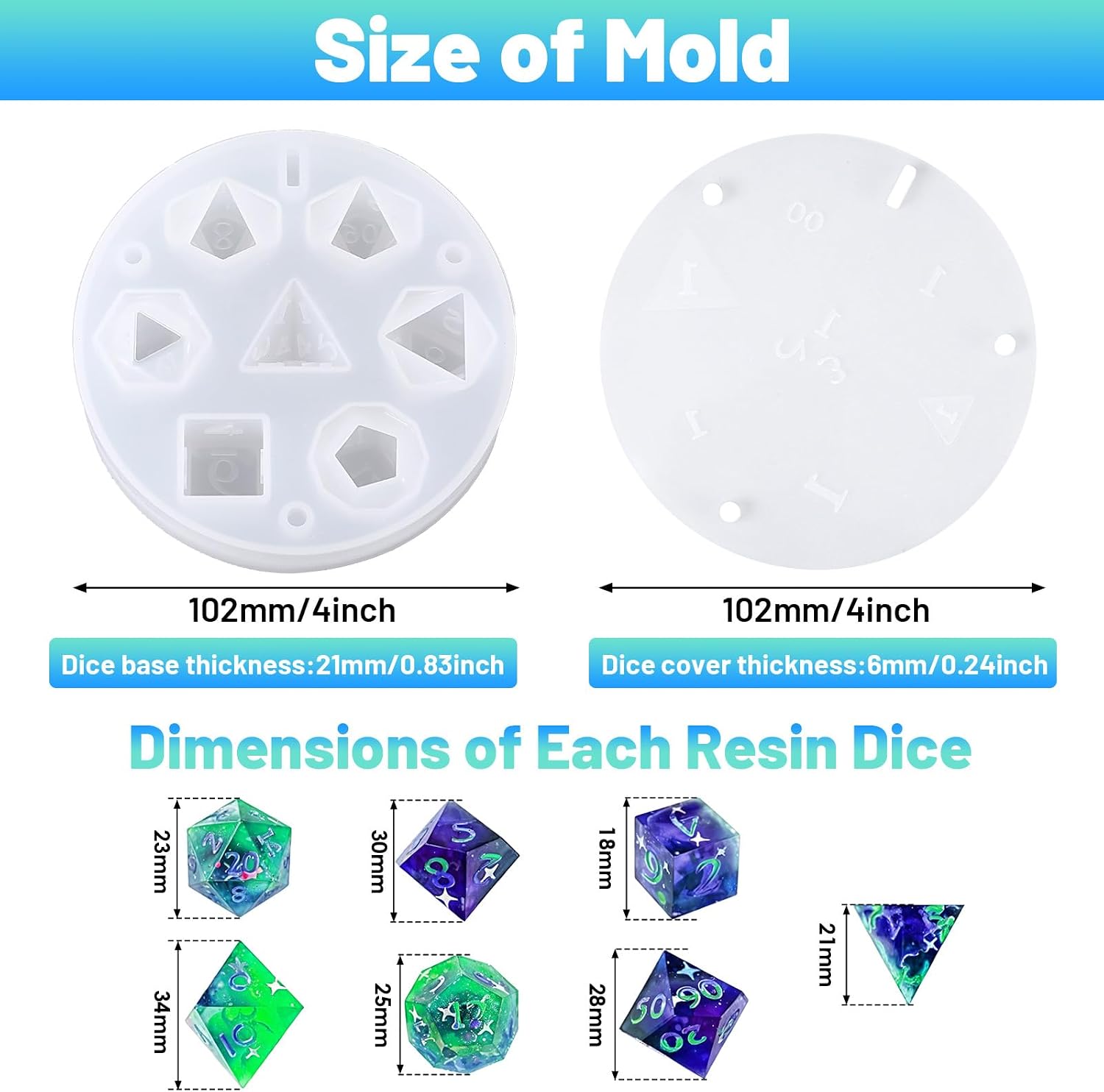 6 Pcs Dice Resin Molds Silicone for Epoxy Resin Casting with 7 Standard Polyhedral Cavities Food Grade Dice Molds for DIY Table Board Game