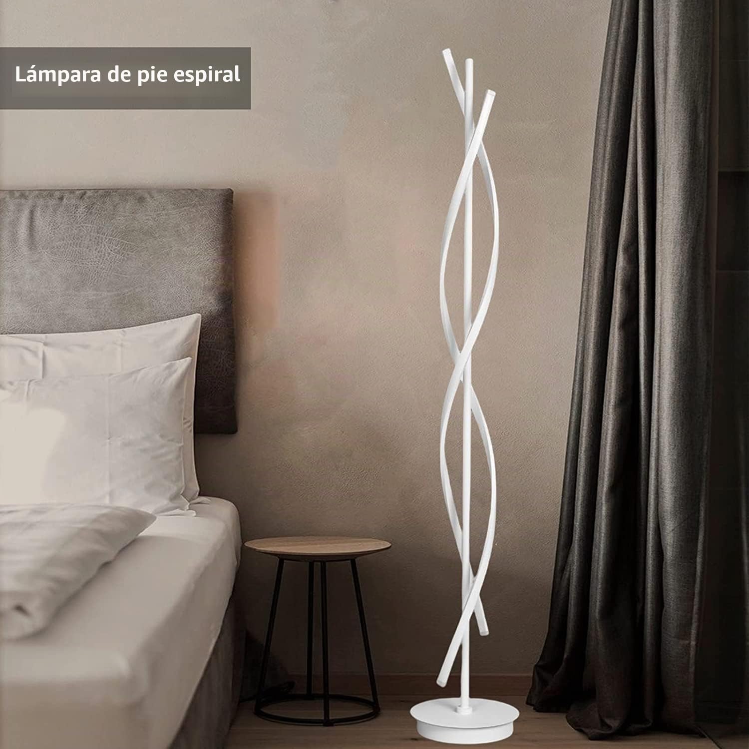 Lámpara de pie LED, Espiral blanca Regulable, Diseño moderno de interiores, Iluminación decorativa, Ahorro de energía