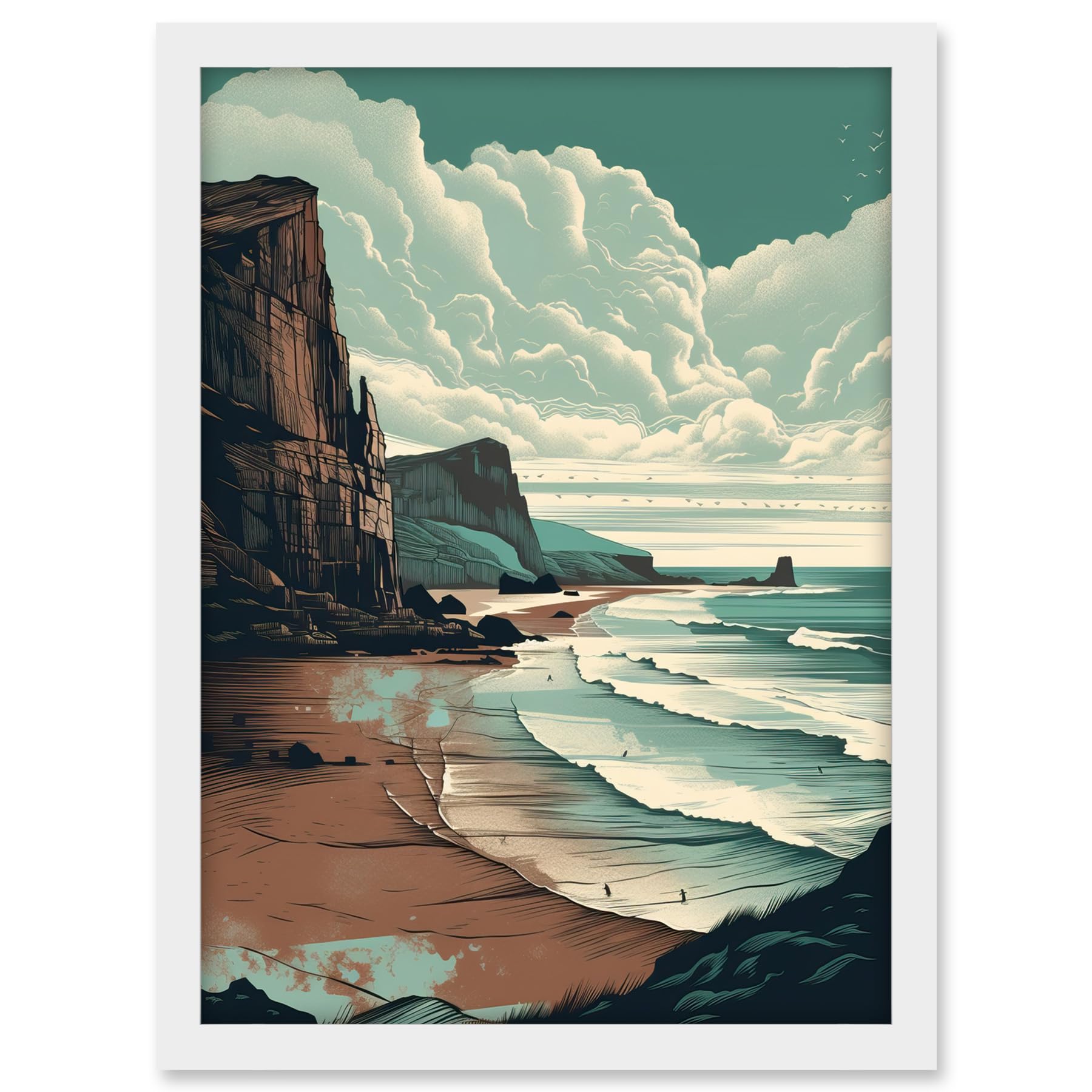 Artery8 Bay with Cliffs Dramatic Coastal Landscape Artwork Framed A3 Wall Art Print