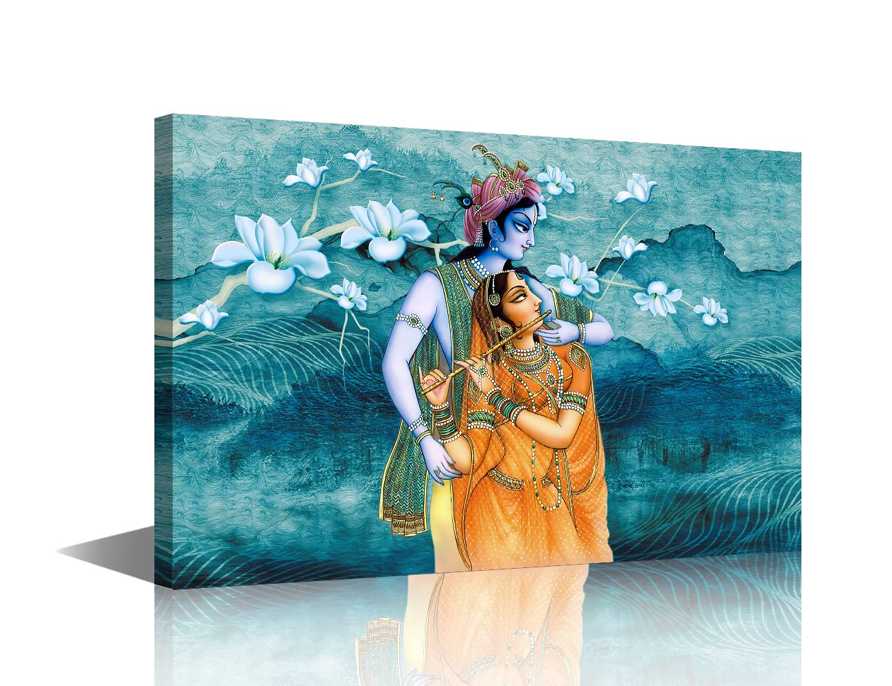 TISHIRON Radha Krishna Canvas Wall Art Indian Hindu Gods Pictures Wall Art for Home Canvas Artwork Wall Decor Canvas Art Room Decor Wall Decorations for Living Room Framed Canvas Prints, 30x45cm