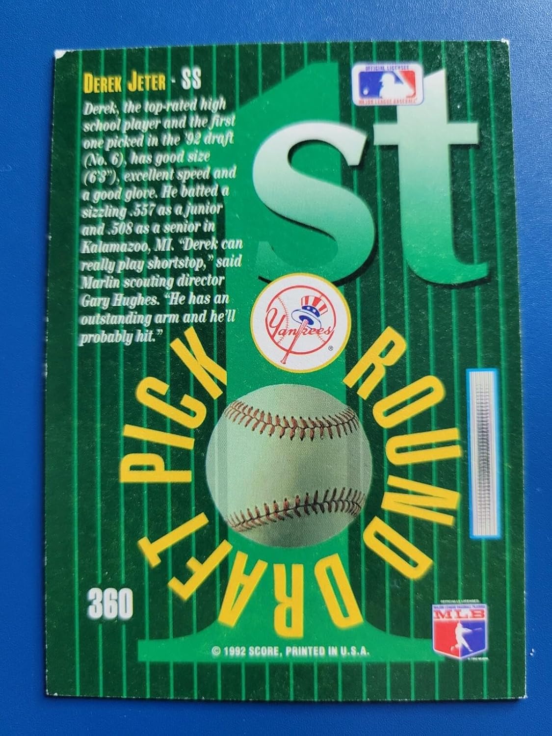 Derek Jeter 1992 SCORE SELECT ROOKIE RC #360 NEW YORK YANKEES! - Baseball Cards