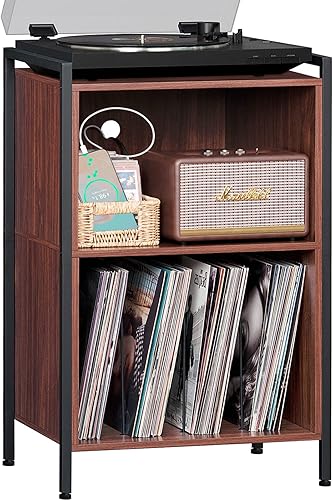LELELINKY Soporte para tocadiscos, soporte para tocadiscos de 3 niveles, armario de almacenamiento de discos de vinilo con marco de metal con