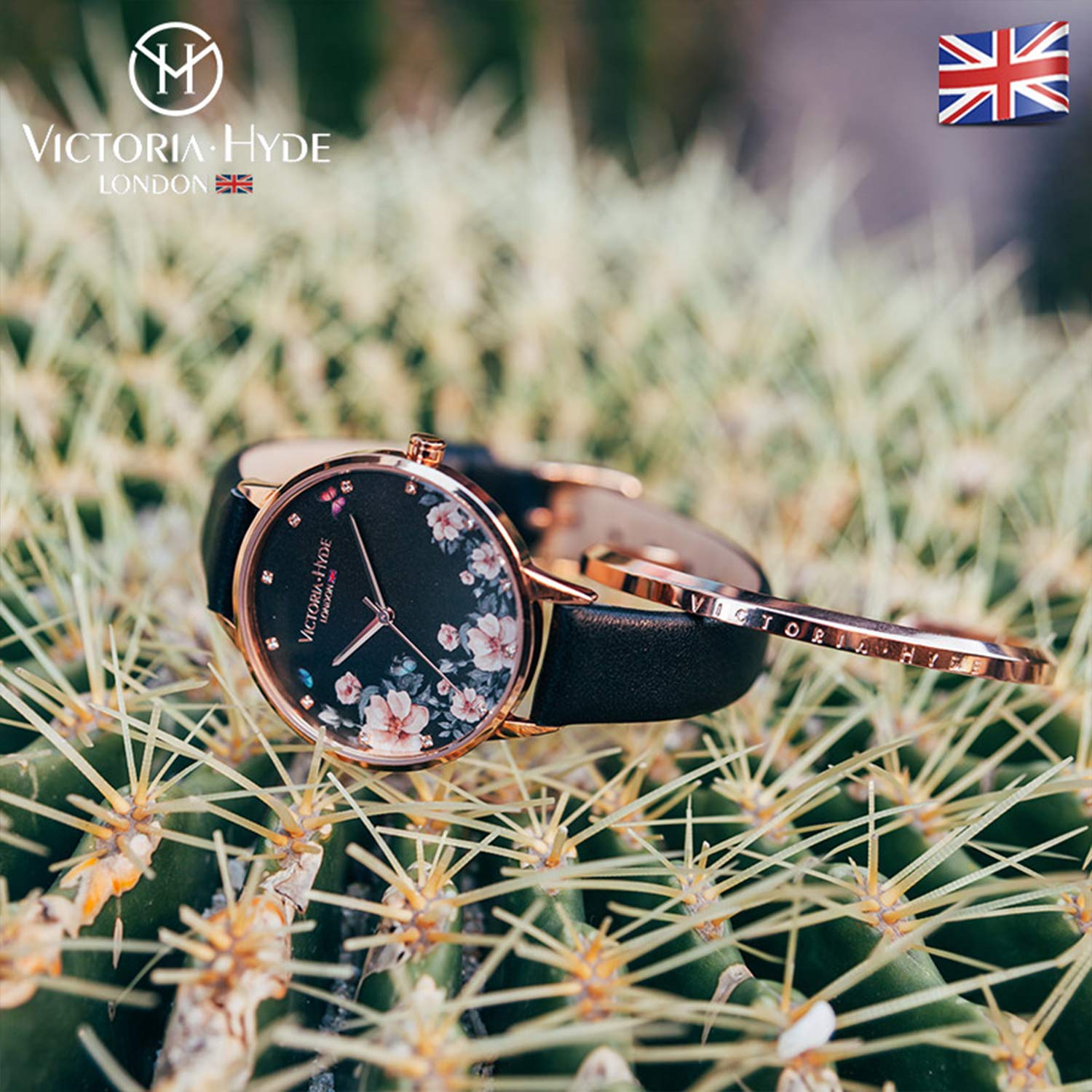 VICTORIA HYDE Floral Mujeres Reloj de Pulsera de Cuarzo Banda de Malla de Acero Inoxidable/Correa de Cuero