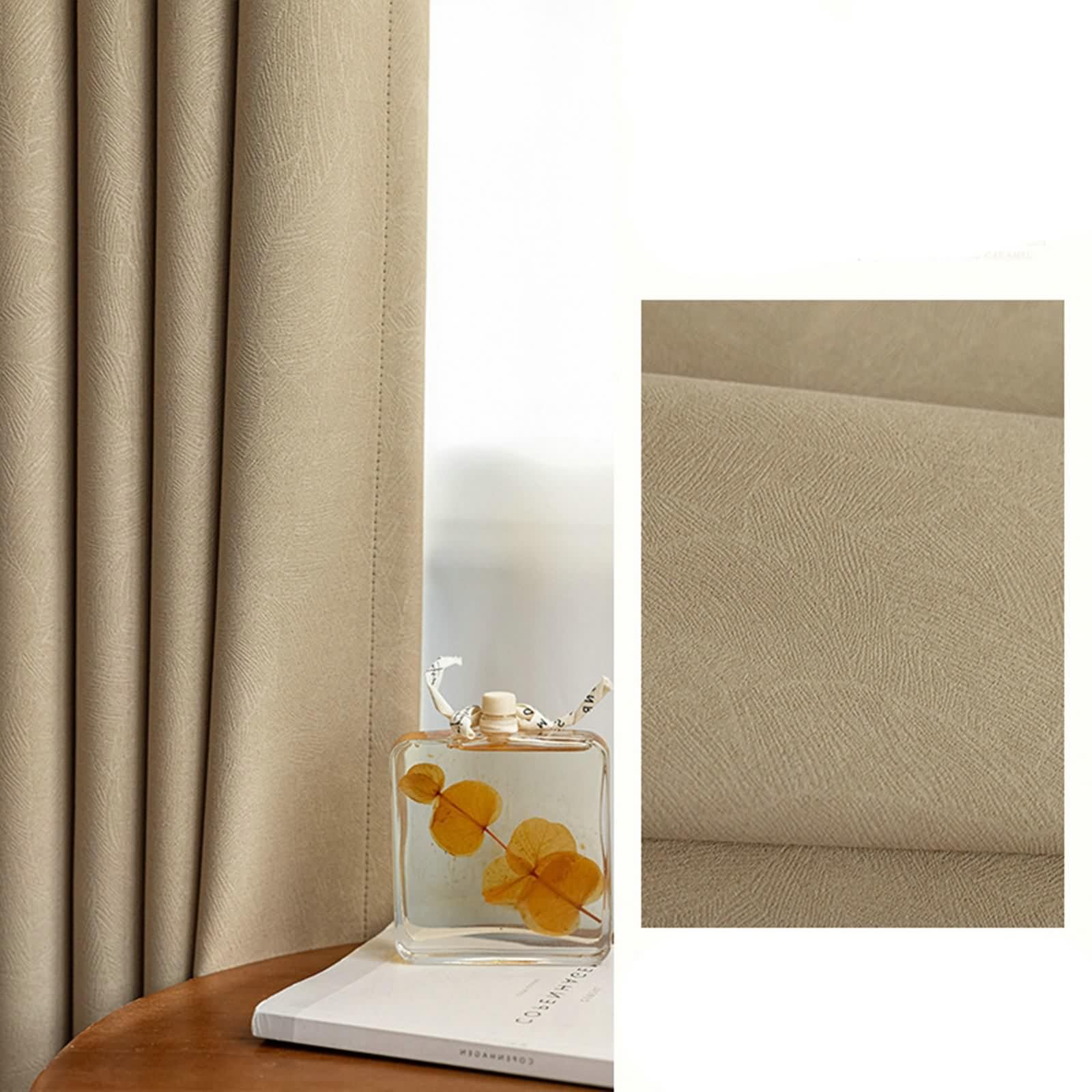 Rideau Occultant Chambre, Rideau Chambre Long Café Chenille Couleur Unie avec Textures Lot de 2 LxH 132x229cm