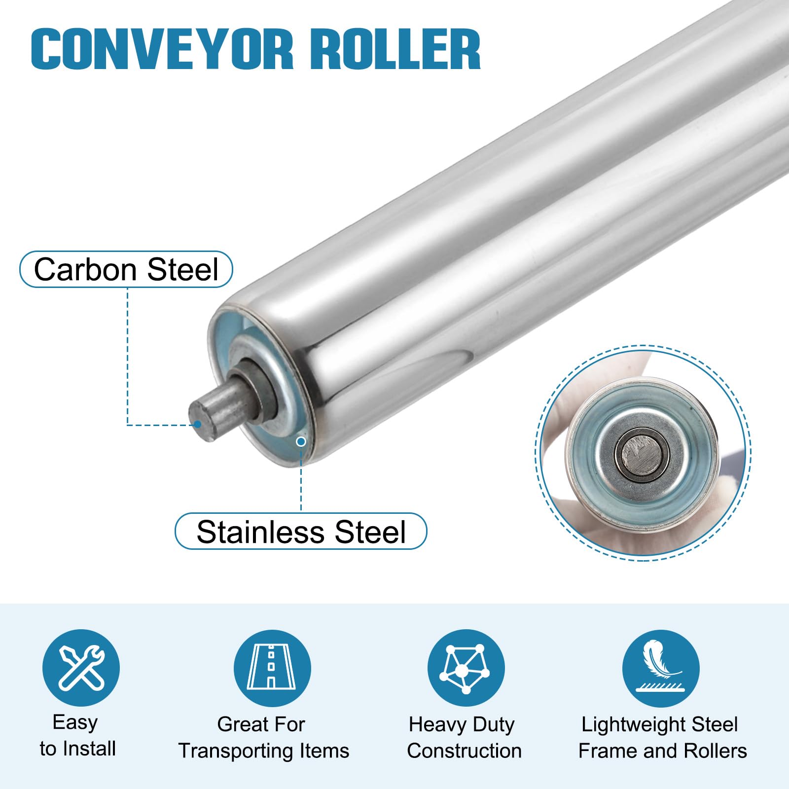 QUARKZMAN Rouleau De Convoyeur en Acier Inoxydable Diamètre 50mm Longueur 400mm Partie De Remplacement De Transmission par Gravité avec Extrémités Galvanisées (Argent)