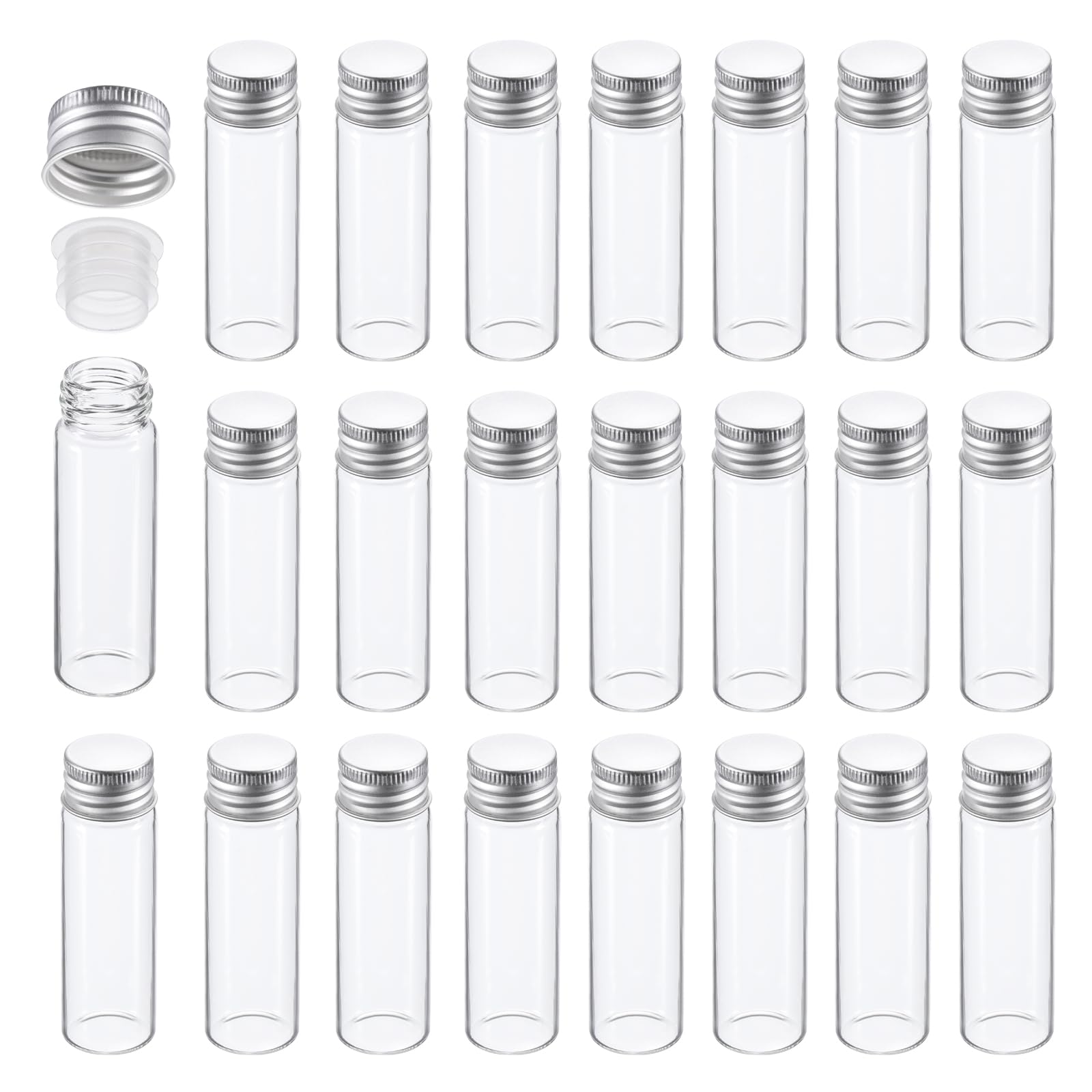 PATIKIL 15ml Frascos de Vidrio Transparente, Paquete de 100 Pequeños Frascos de Muestra de Líquido con Tapas de Rosca, Botellas a Prueba de Fugas, Tarros Vacíos