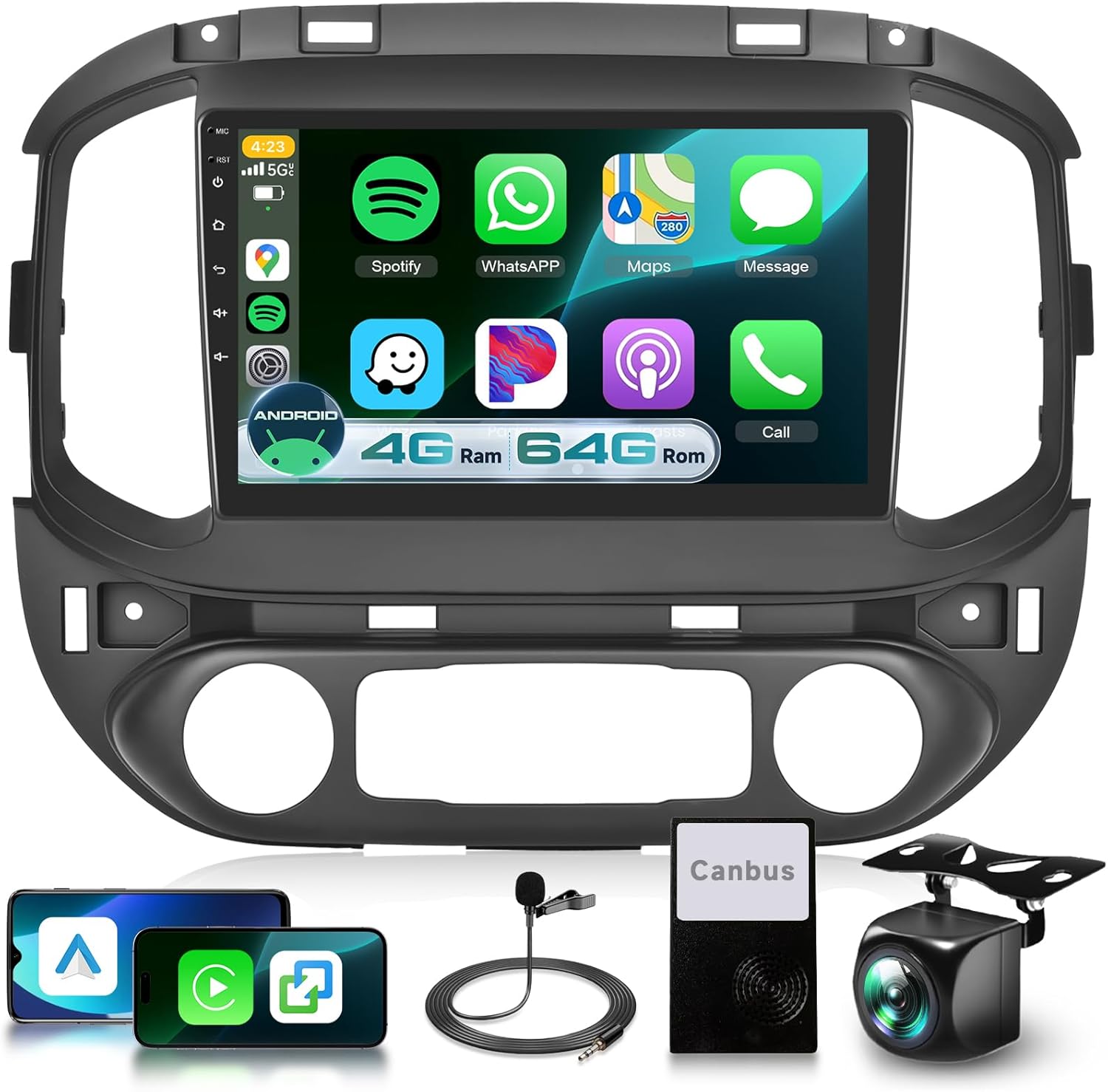 4G+64G Android Car Stereo for Chevy Colorado GMC Canyon 2015-2017(Bose and Large Screen) with DSP Carplay/Android Auto, 9" 1280P IPS Touch Screen Radio Bluetooth 5.0 FM/RDS SWC Backup Camera