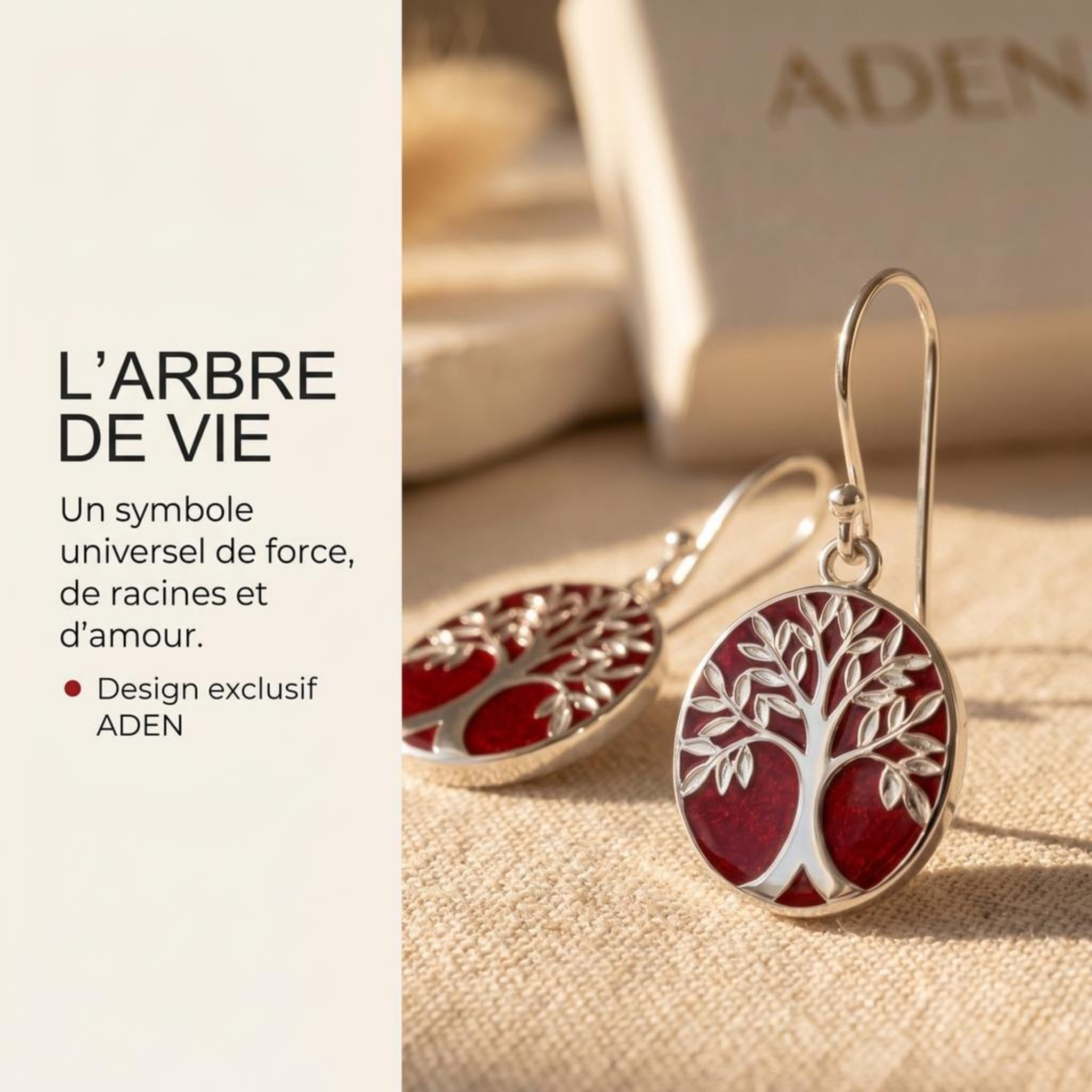 Aden Boucles Oreilles Argent 925 Corail Rouge Arbre Vie Ovale Crochet