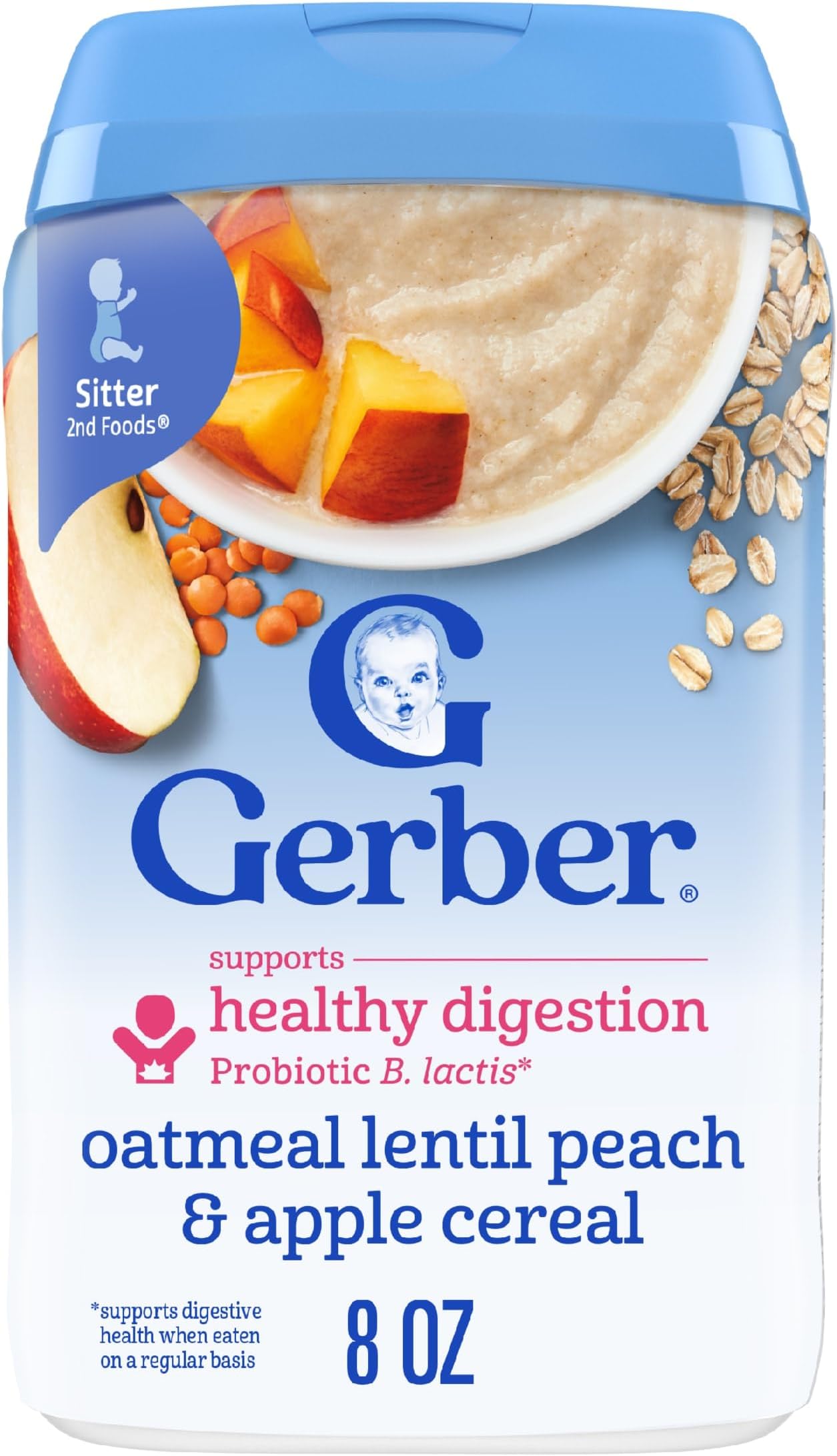 Gerber Stage 2 Baby Food, Oatmeal Lentil Peach & Apple Cereal, Baby Cereal, 6PK