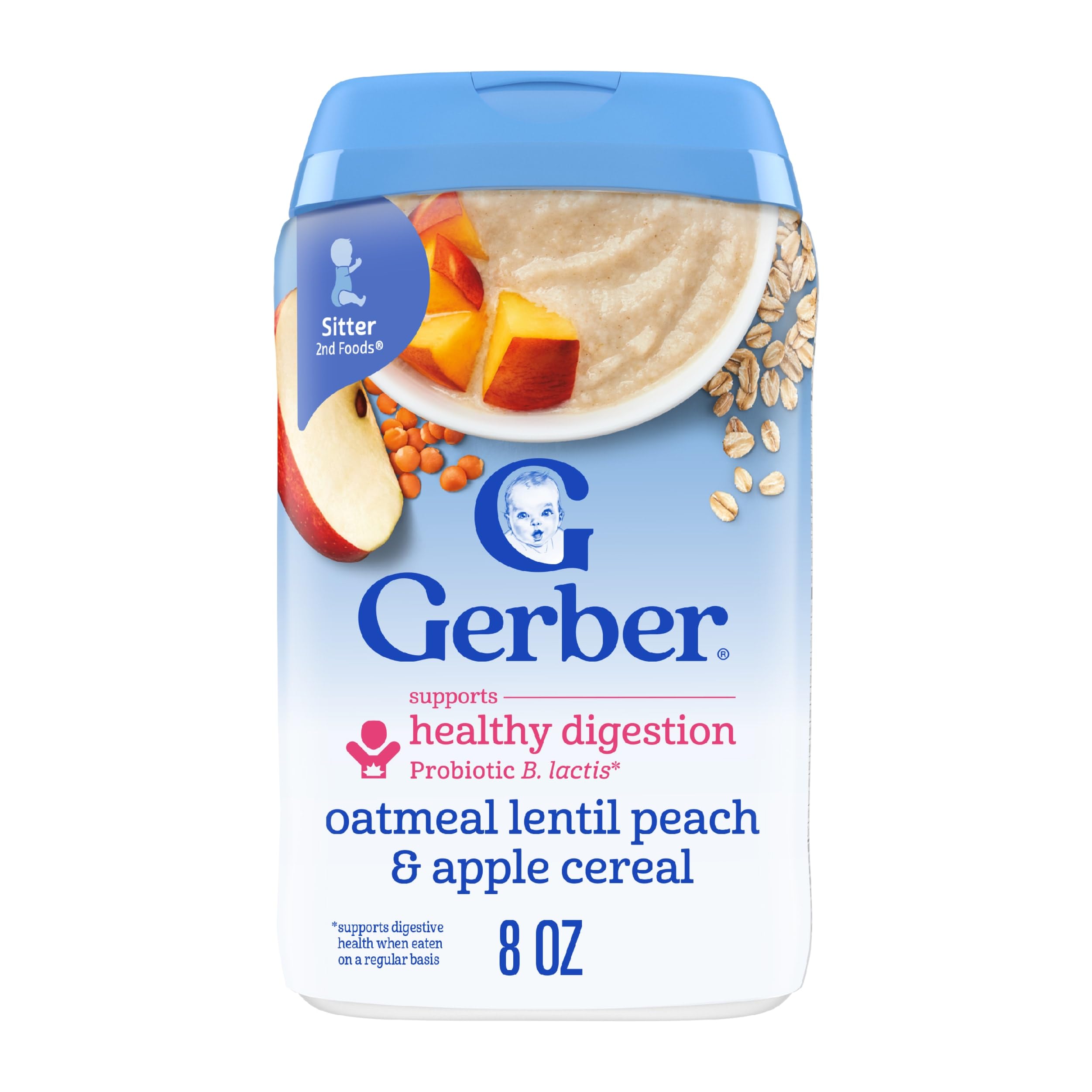 GerberStage 2 Baby Food, Oatmeal Lentil Peach & Apple Cereal, Baby Cereal, 6PK
