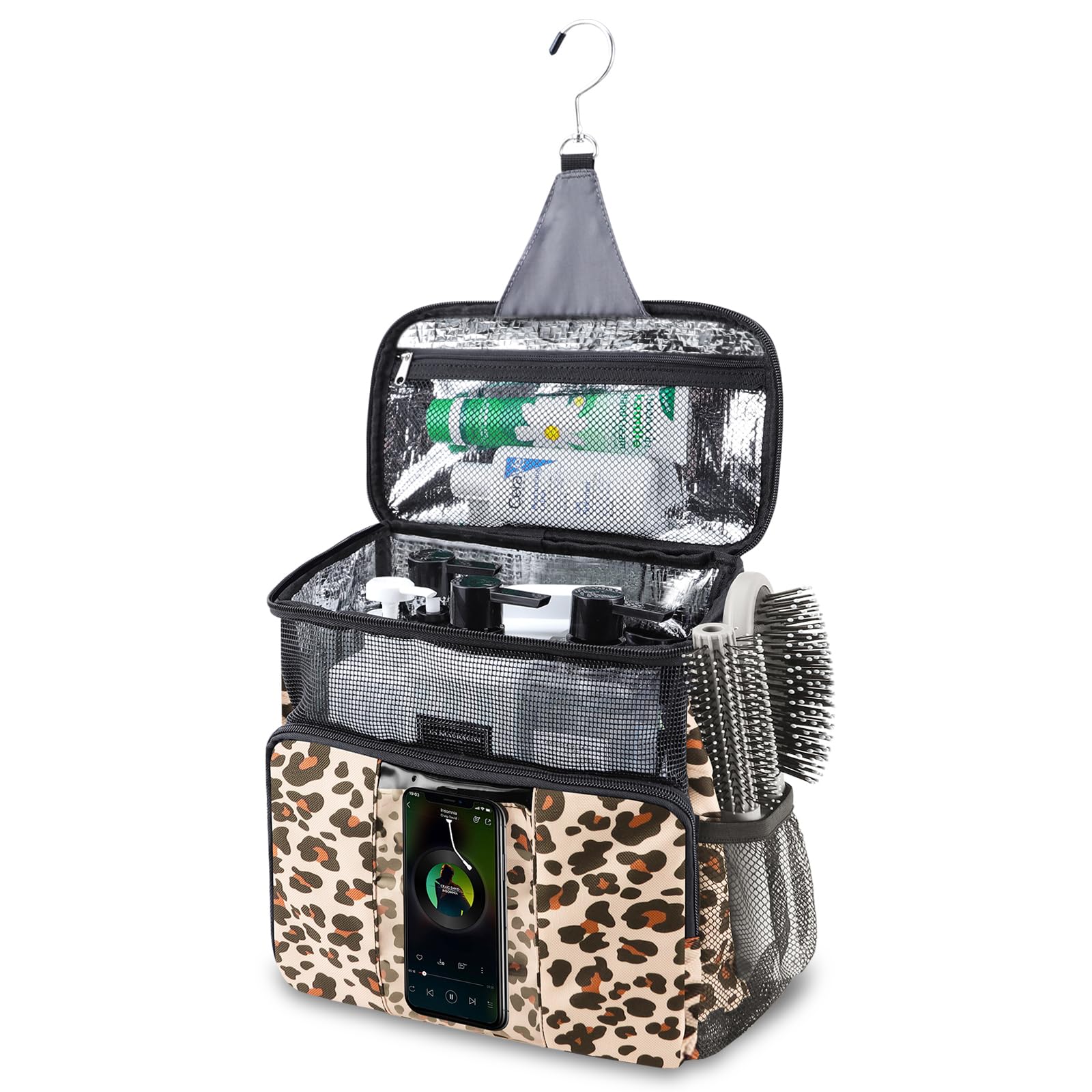 Shower Caddy, Hanging Toiletry Bag Dorm Room Essentials for College Students, Travel Essentials Hanging Shower Organizer for Traveling, Quick Dry Shower Caddies Portable for Beach Leopard Print