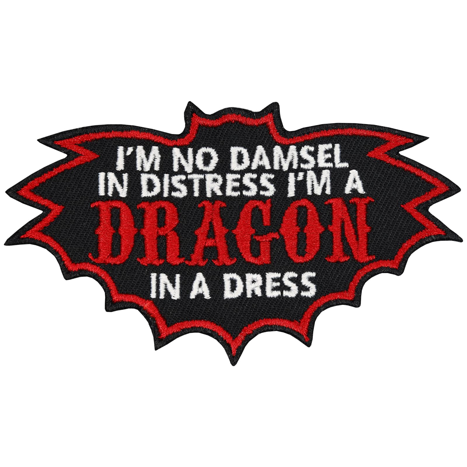 Dragon Iron-on Patch I'm no Damsel in Distress I'm a Dragon in a Dress Love Patches for All Fabrics | Quote Sticker to Iron on for Clothing | Fabric Applique | 100x60 mm