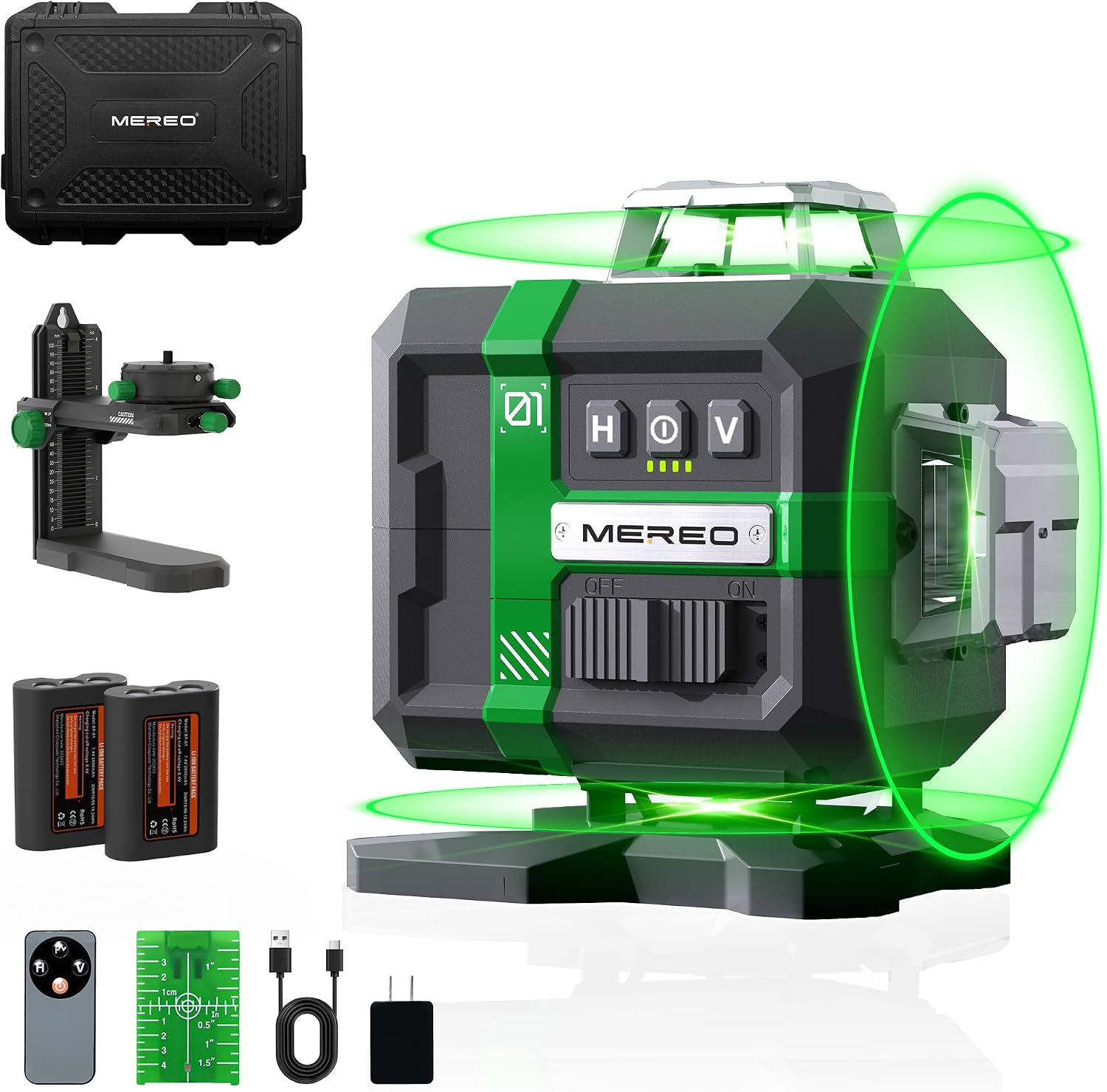 MEREO Laser Level 360 Self Leveling, 4D High Accuracy Green Laser 16 Line