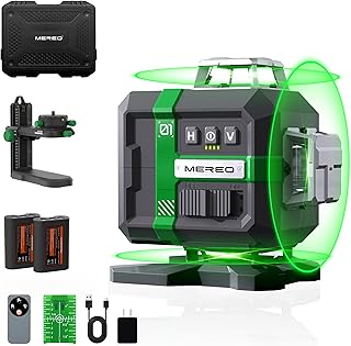 Laser Level 360 Self Leveling 4x360° High Accuracy Green Laser with Remote Control 16 Line Lazer Leveler Tool Pulse Mode Rechargeable Battery Magnetic Bracket Carry Case for Construction