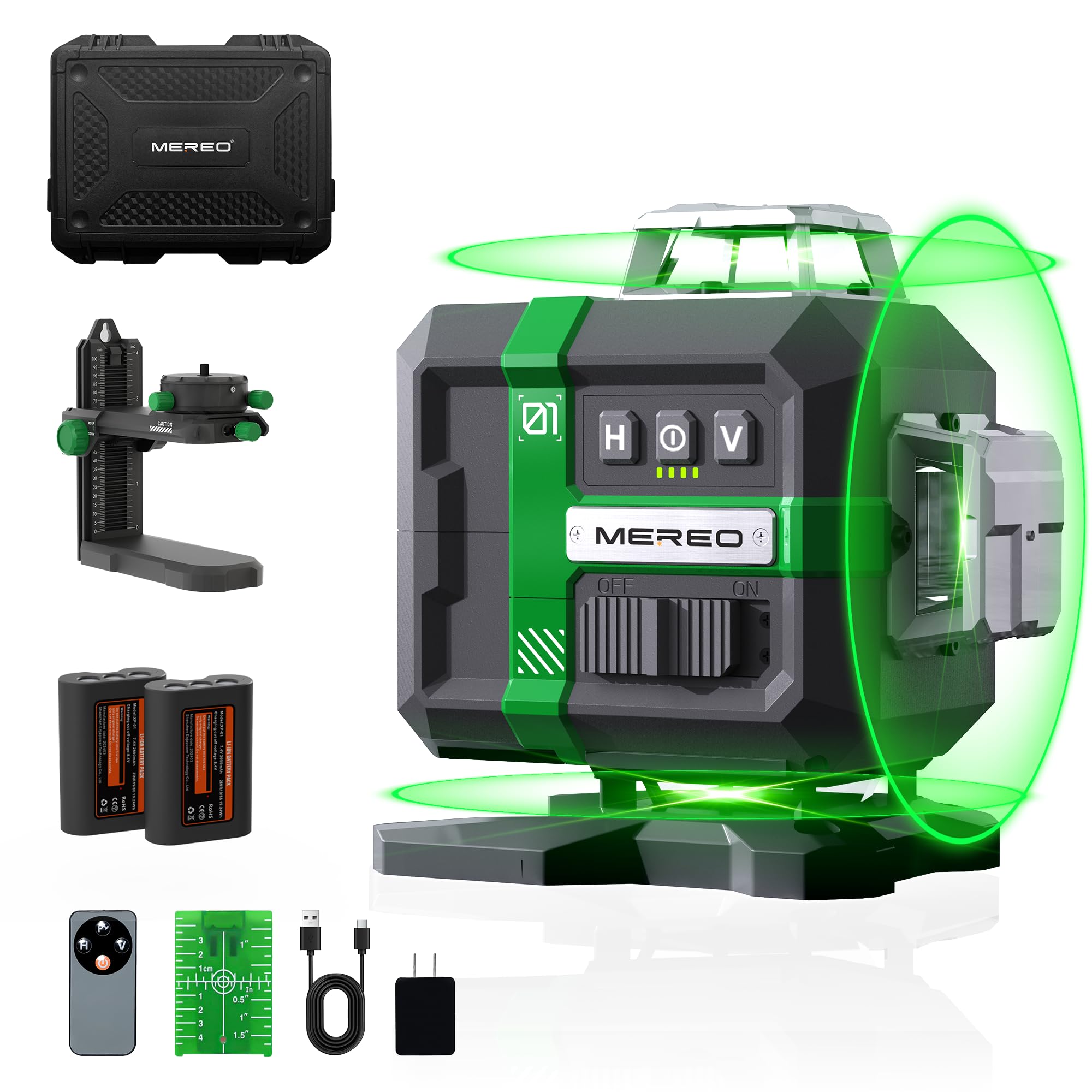 MEREO Kreuzlinienlaser 4×360° Laser wasserwaage, 16 Linien Nivellierlaser | Grn Linienlaser, 4D Selbstnivellierend, Pulsmodus Hohe Genauigkeit, Fernbedienung, Wiederaufladbarer Akku, Baueinsatz