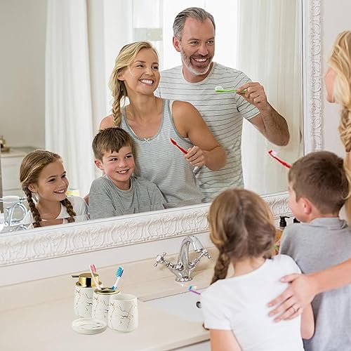 YYW Juego de accesorios de baño de cerámica, dispensador de jabón de mármol, dispensador de loción de mano, soporte para cepillos de dientes, vasos