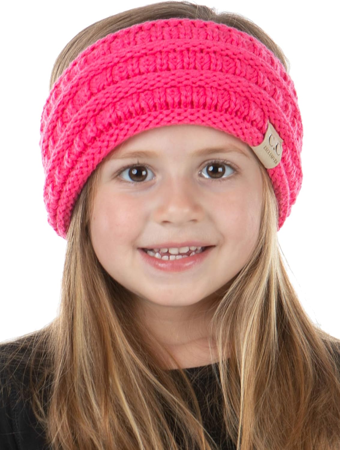 Funky Junque Exclusives Kids Ear Warmer Headband – Fleece Lined Winter Ear Wrap for Toddler Girls & Boys, Cozy Knit Head Warmer & Earmuff Headband for Cold Weather - Candy Pink