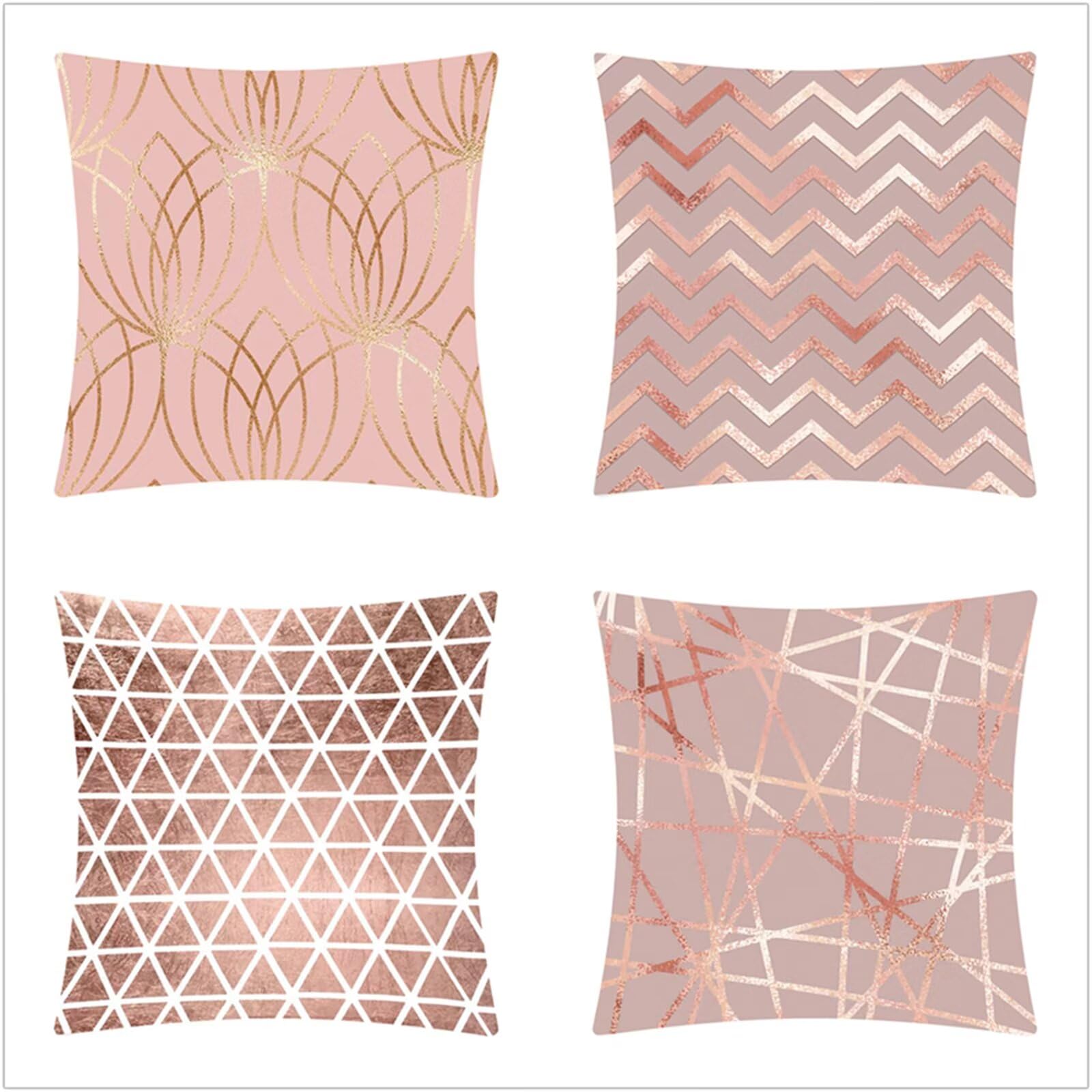 Fundas Cojines 65x65cm,Funda Cojin Modernas Juego de 4 Funda de Almohada Elegantes Decorativa para Sofá Coche Cama Sillas Oro Rosa geométrico