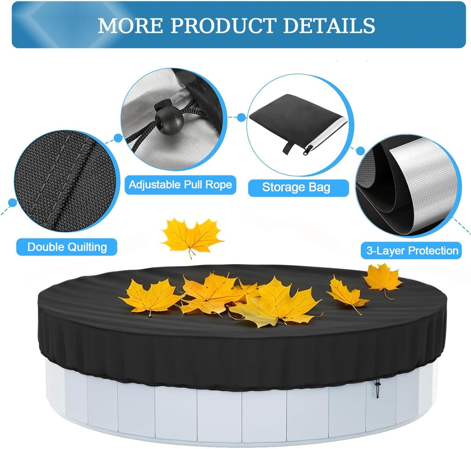 Round Pool Cover, Solar Covers for Above Ground Pools, Oxford Fabric Pool Covers for Above Ground Pools with Drawstring, Waterproof and Dustproof Swimming Pool Cover,Black,6FT/72"x8"