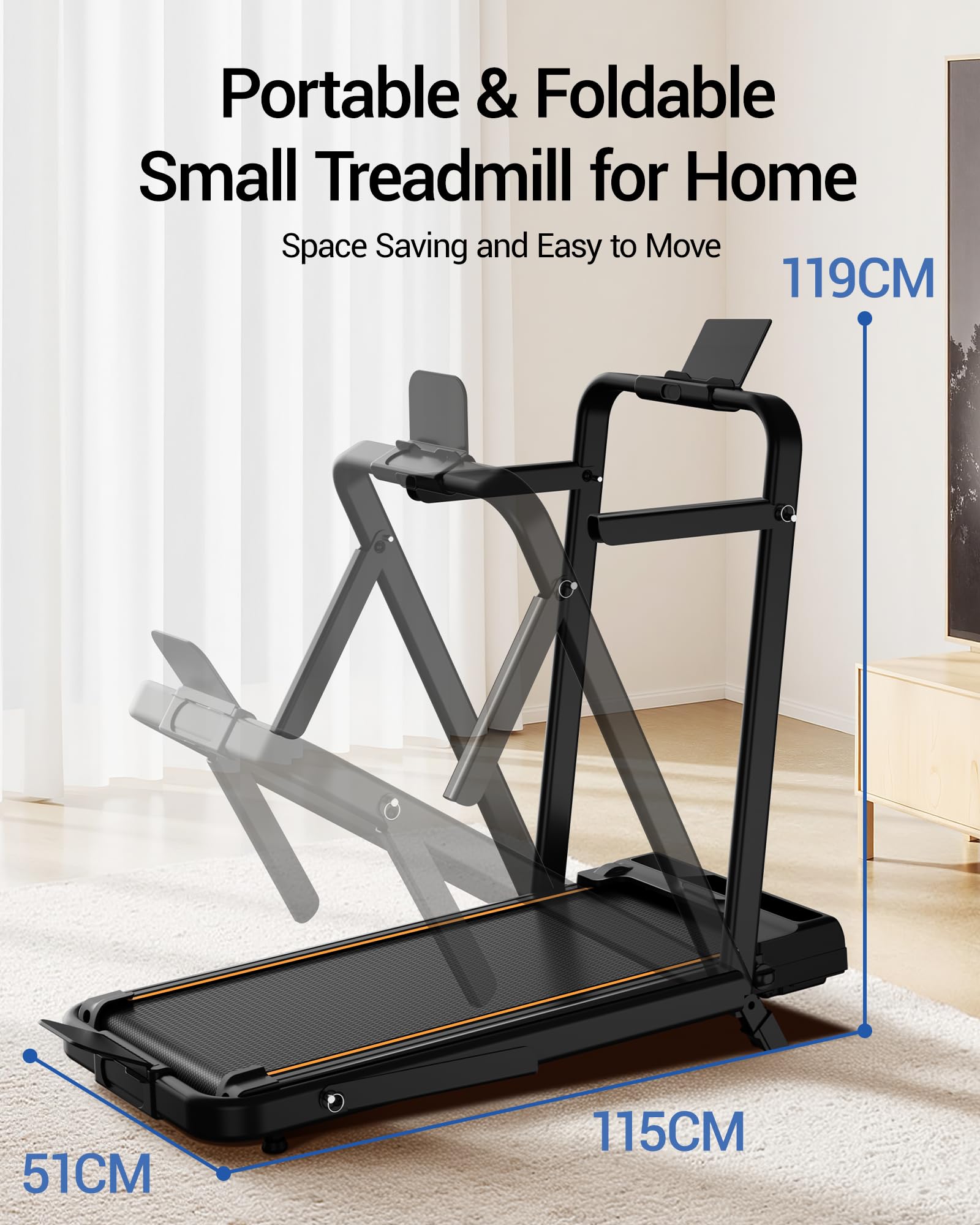 CURSOR Tapis de course pliable inclinable 16%, 10KM/H Tapis de Marche Pliable Inclinable, Avec Affichage LED, Télécommande, 3.0HP Treadmill Walking Pad, 4 en 1 Tapis de Marche Bureau, 136KG Max Charge