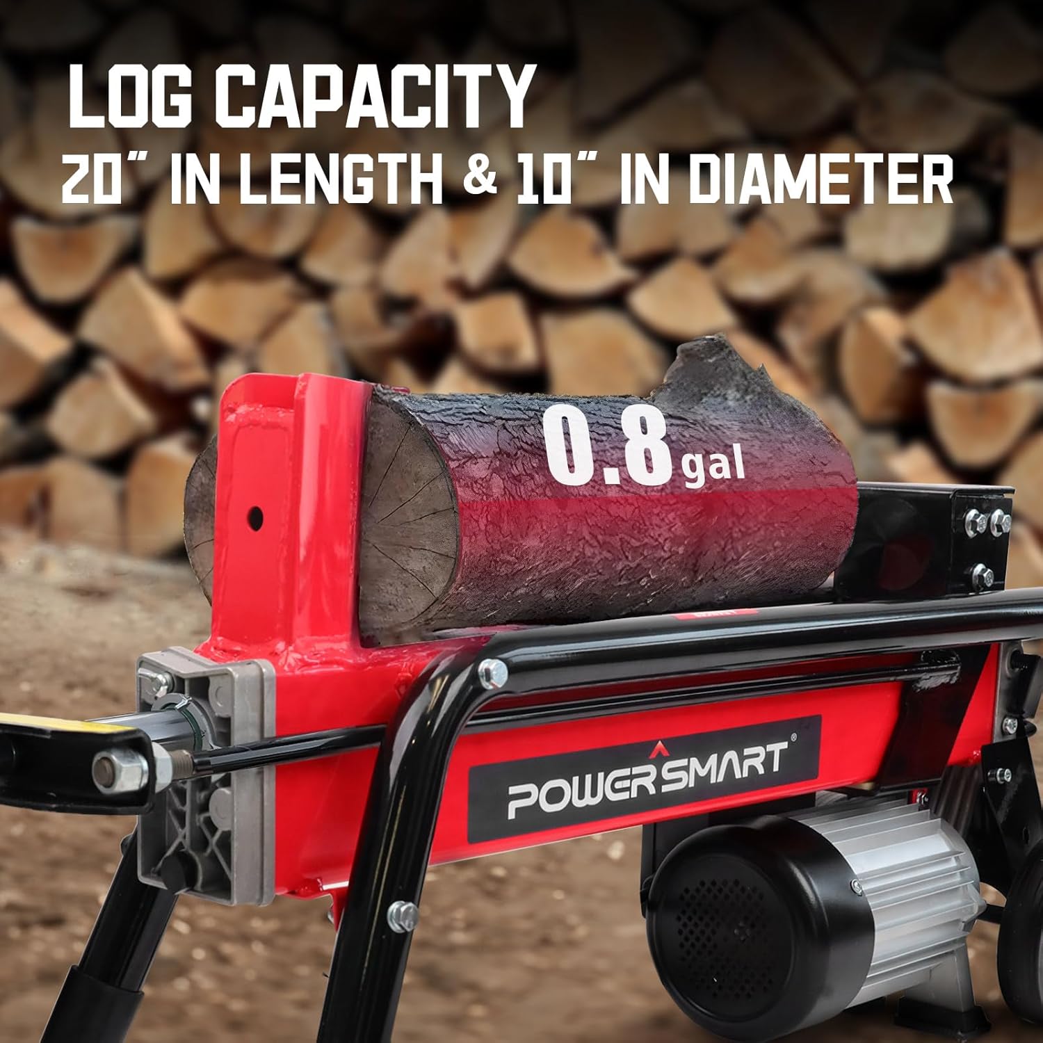 PowerSmart Electric Log Splitter 6.5-Ton, Wood Splitter with 3450 Motor Speed, 15 Amp, Horizontal Full Beam Design and Steel Wedge for Firewood & Kindling Cutting