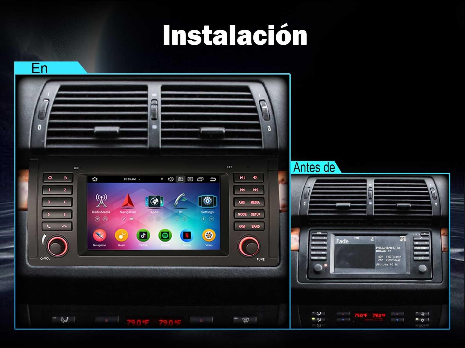Erisin Android 16 8-Core 4GB+64GB Radio Coche Pantalla 7" para BMW X5 E53 | Estéreo de Automóvil GPS Navegación IPS Wireless CarPlay Android Auto DSP Bluetooth WiFi 4G Dab+ USB Canbus Conectar y usar