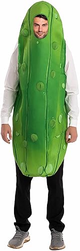 Spooktacular Creations Halloween Pickle Costume Adult, Unisex Food Costume, Funny Costume for Men, Fruit Jumpsuit for Cosplay - Green - X-Large