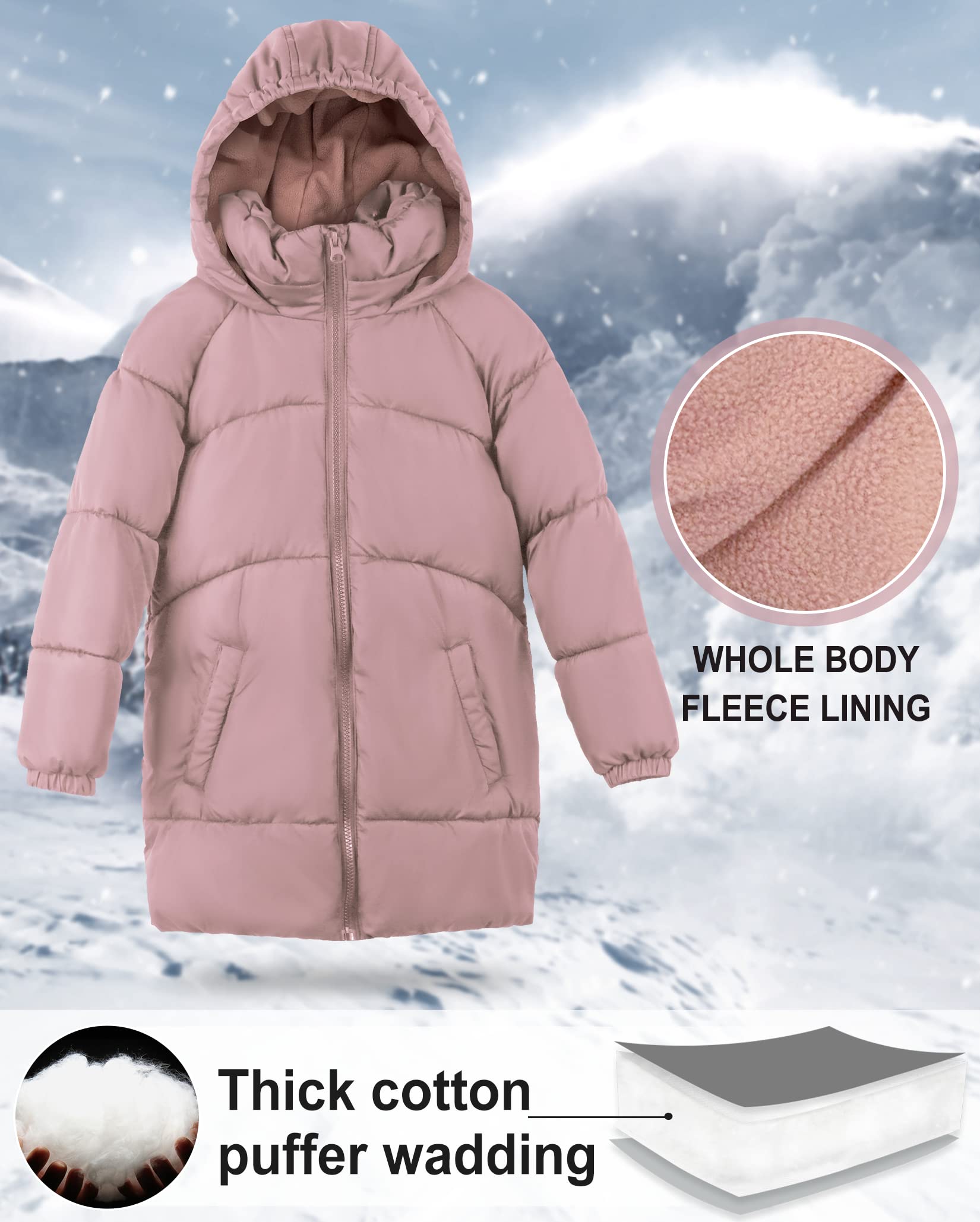 maoo garden Abrigo Ligero Acolchado Largo de Invierno para Niñas Chaqueta de lana Suave Acolchada Gruesa con Capucha