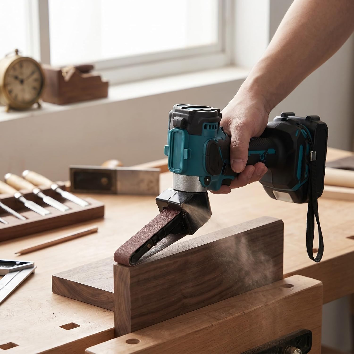Fafeicy Cordless Belt Sander Brushless Motor Handheld Tool, Adjustable Speed 0-1700 RPM for Metal Wood Sanding Polishing (US Plug)