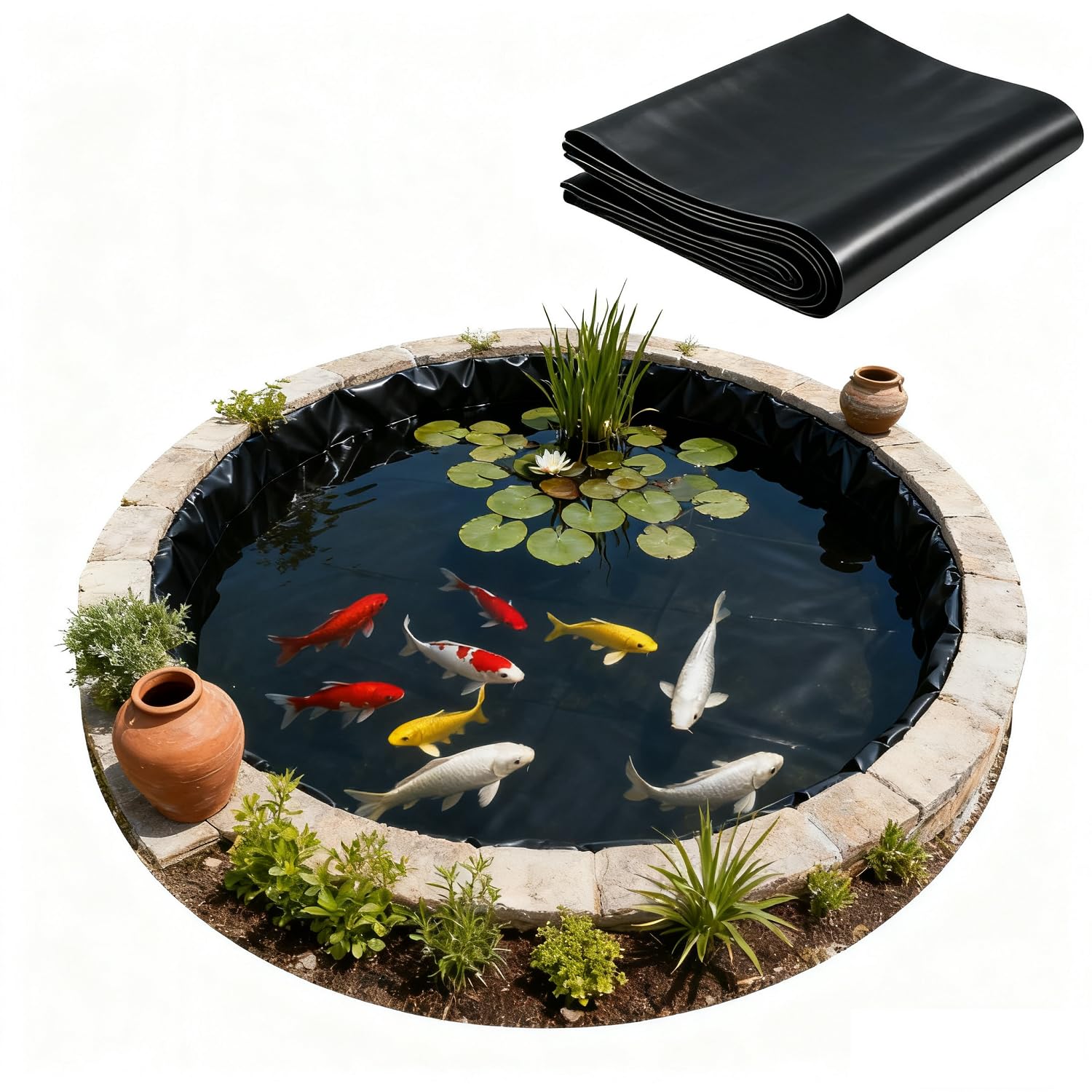Teichfolie 3M*6M, Teichwanne 0.5mm Stärke, HDPE Teich Folie Fischteichfolie Schwarz, Wasserdicht und Leckdest Folie Garten, für Gartenteich, Teichbecken, Brunne